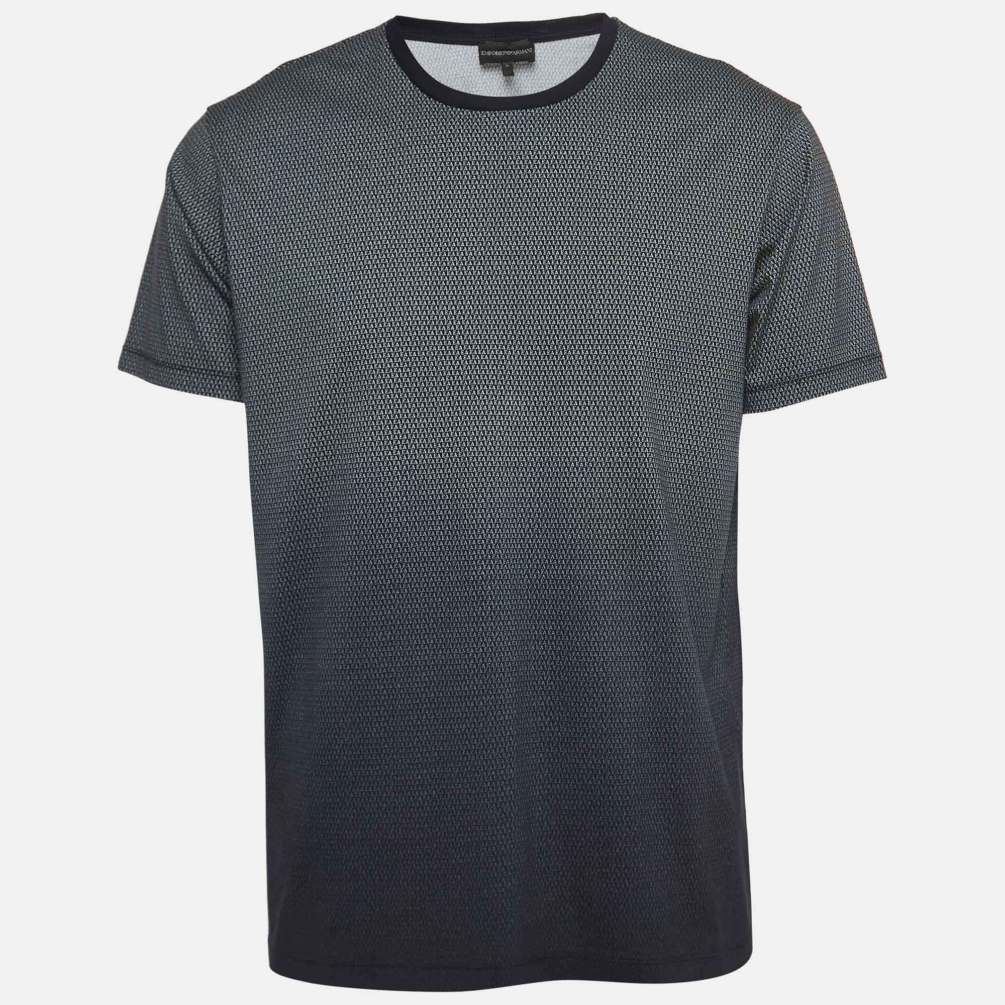 

Emporio Armani Navy Blue All-Over Logo Print Cotton T-Shirt XL