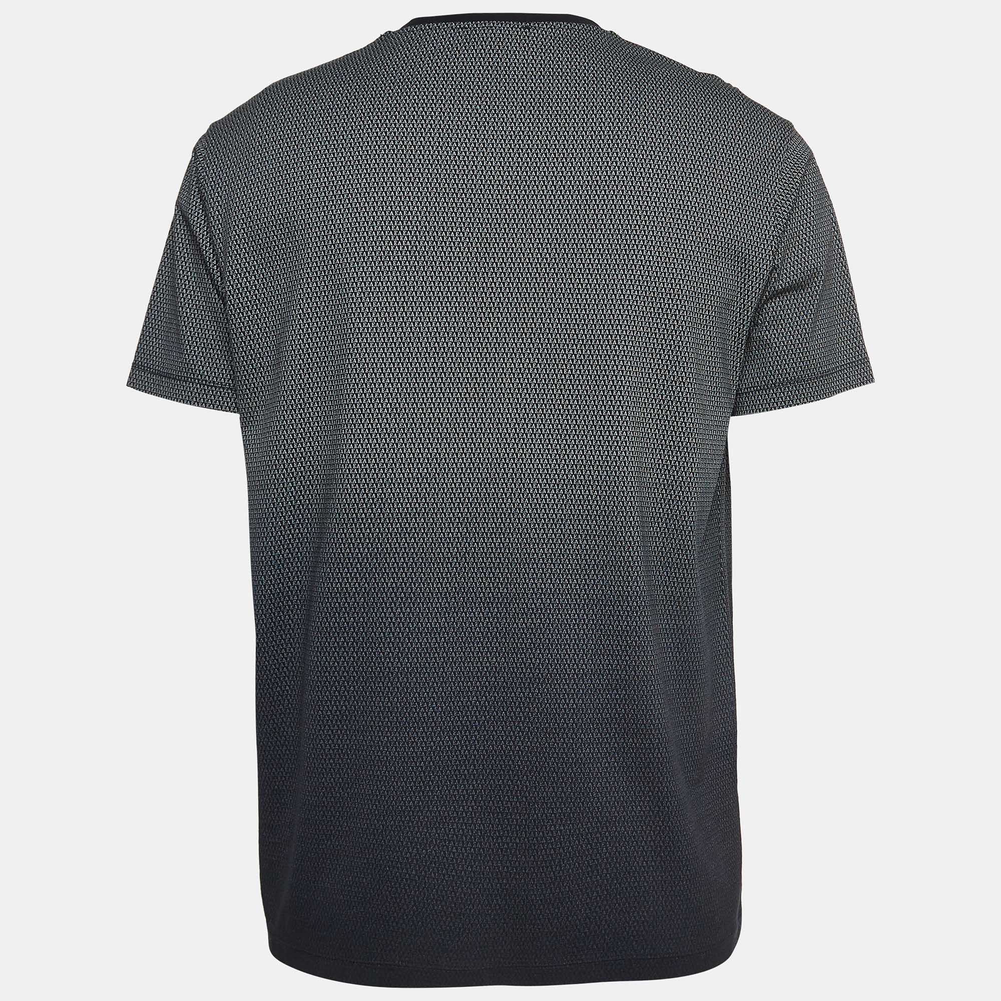 

Emporio Armani Navy Blue All-Over Logo Print Cotton T-Shirt
