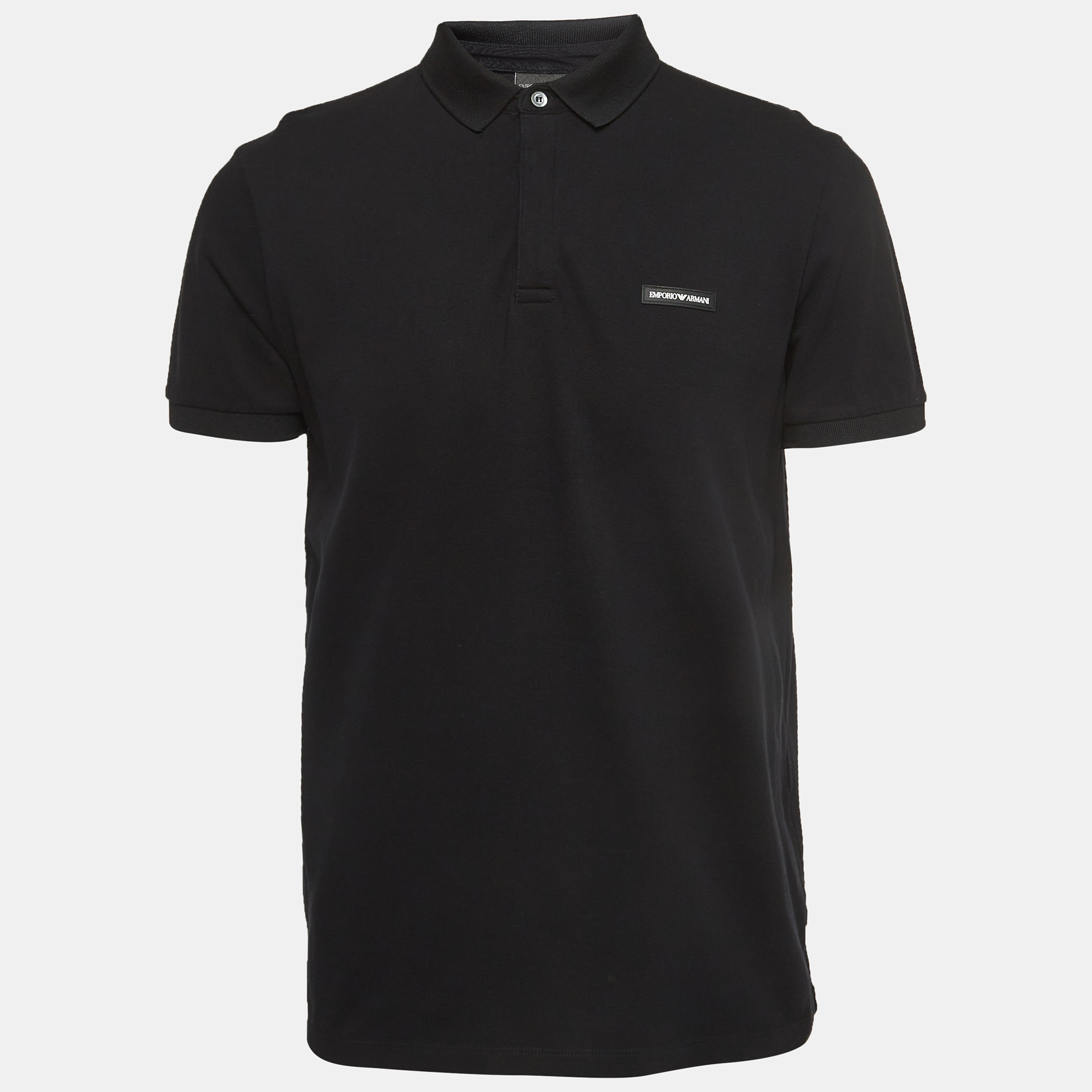 

Emporio Armani Black Cotton Logo Patch Polo T-Shirt