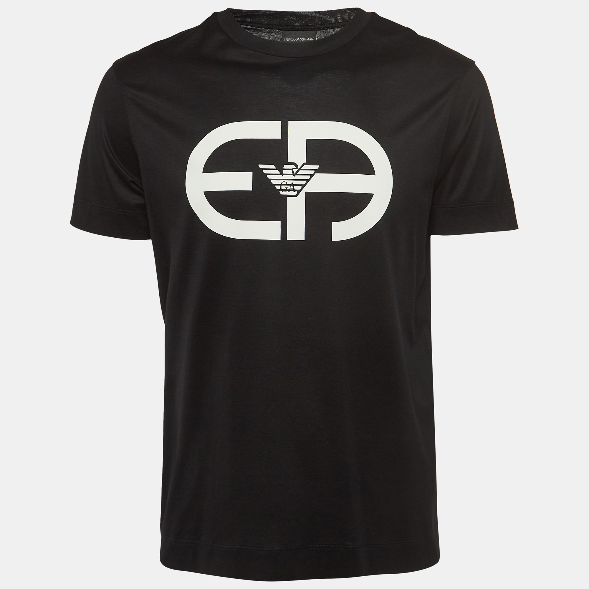 

Emporio Armani Black r-EAcreate Logo Print Tencel Crew Neck T-Shirt