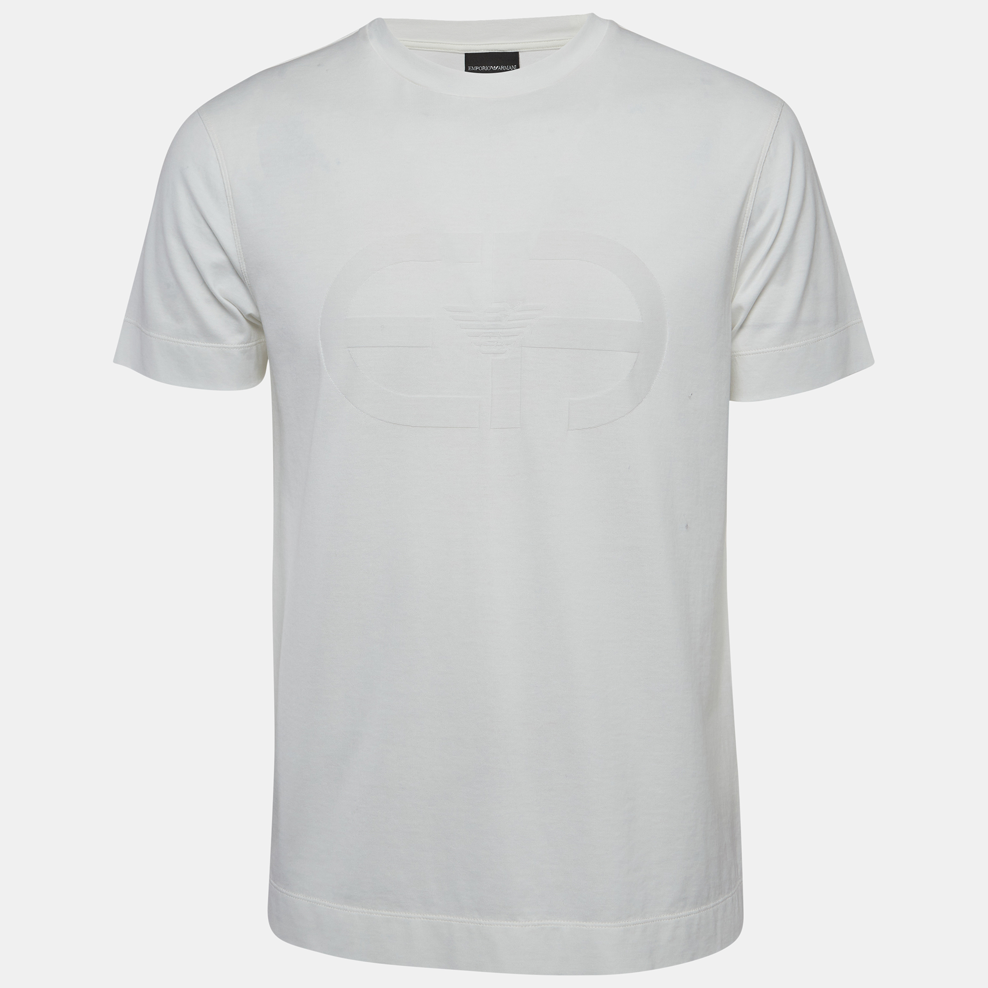 

Emporio Armani White r-EAcreate Logo Intarsia Cotton Crew Neck T-Shirt L