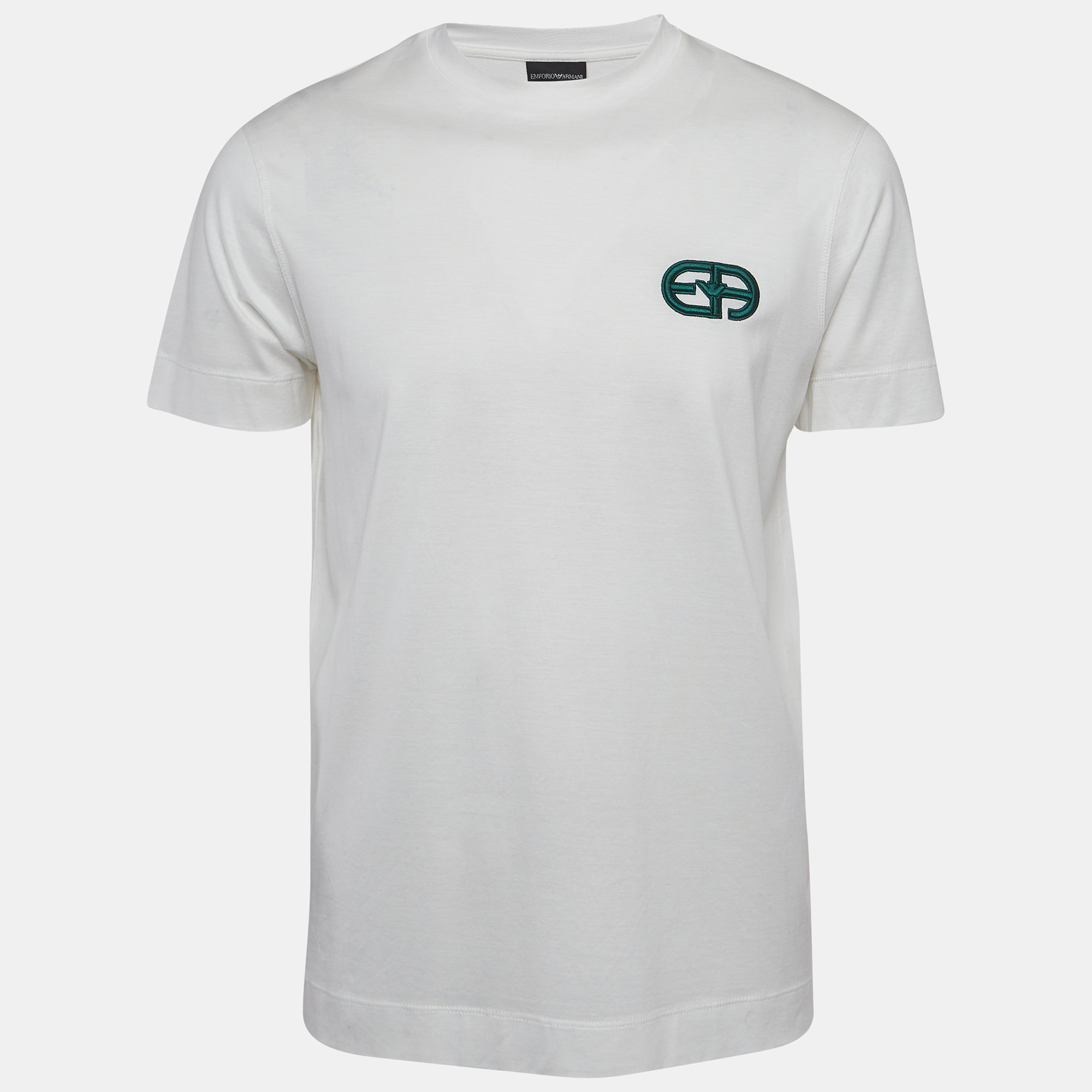 

Emporio Armani White r-EAcreate Embroidery Tencel Crew Neck T-Shirt