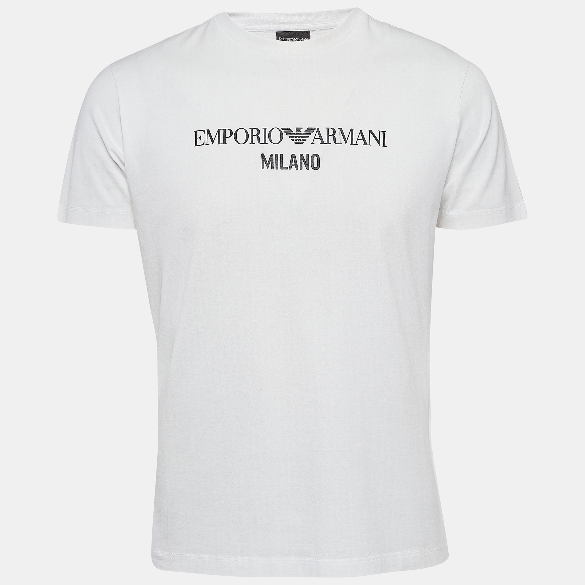 

Emporio Armani White Logo Print Cotton Crew Neck T-Shirt