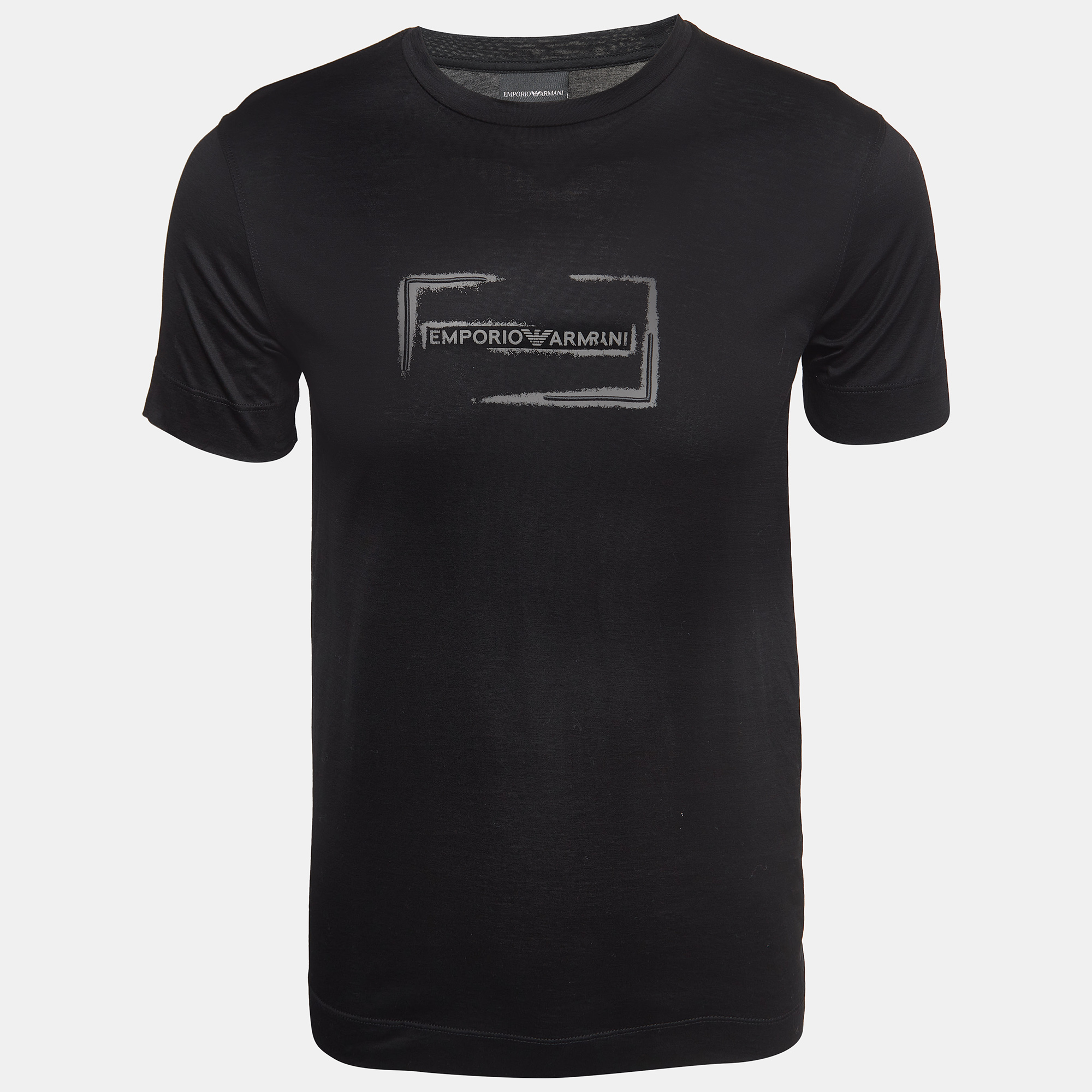 

Emporio Armani Black Logo Printed Cotton Knit Crew Neck T-Shirt