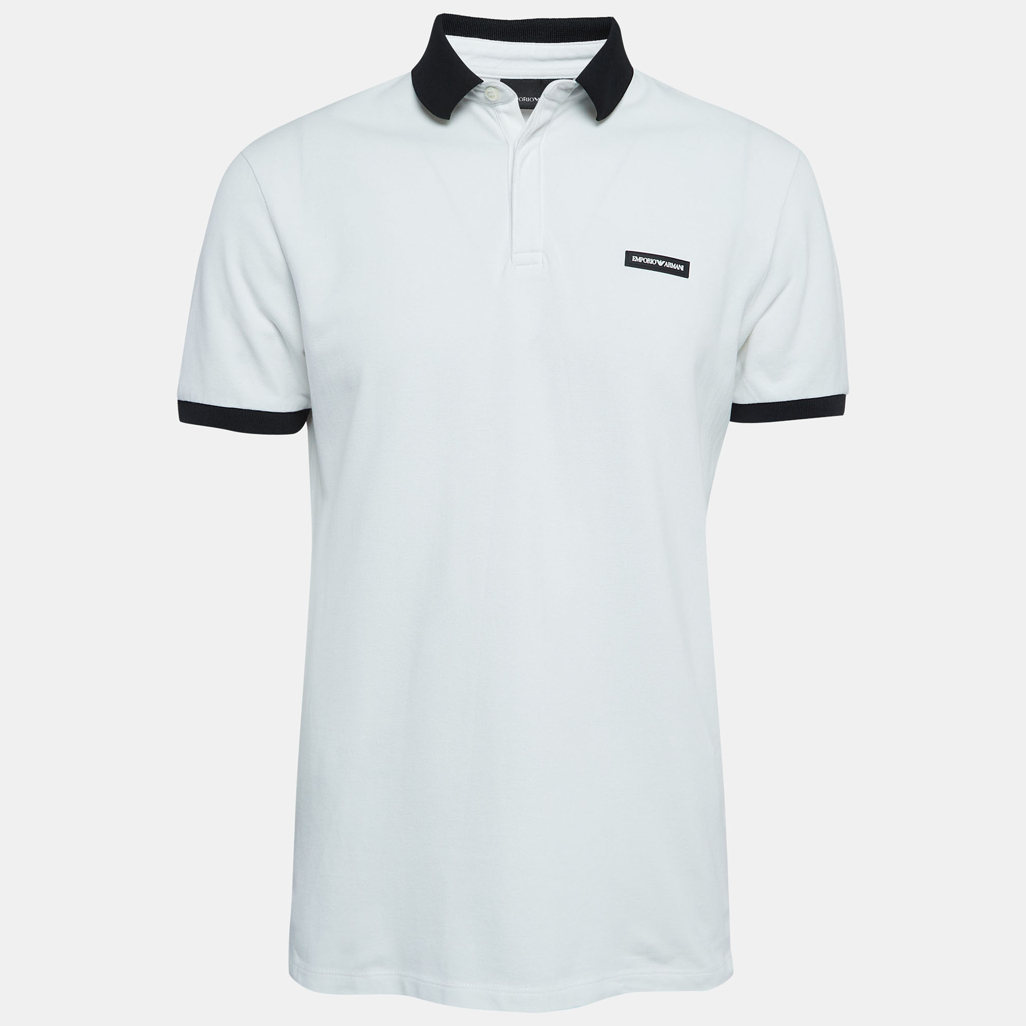 

Emporio Armani White Logo Applique Knit Polo T-Shirt