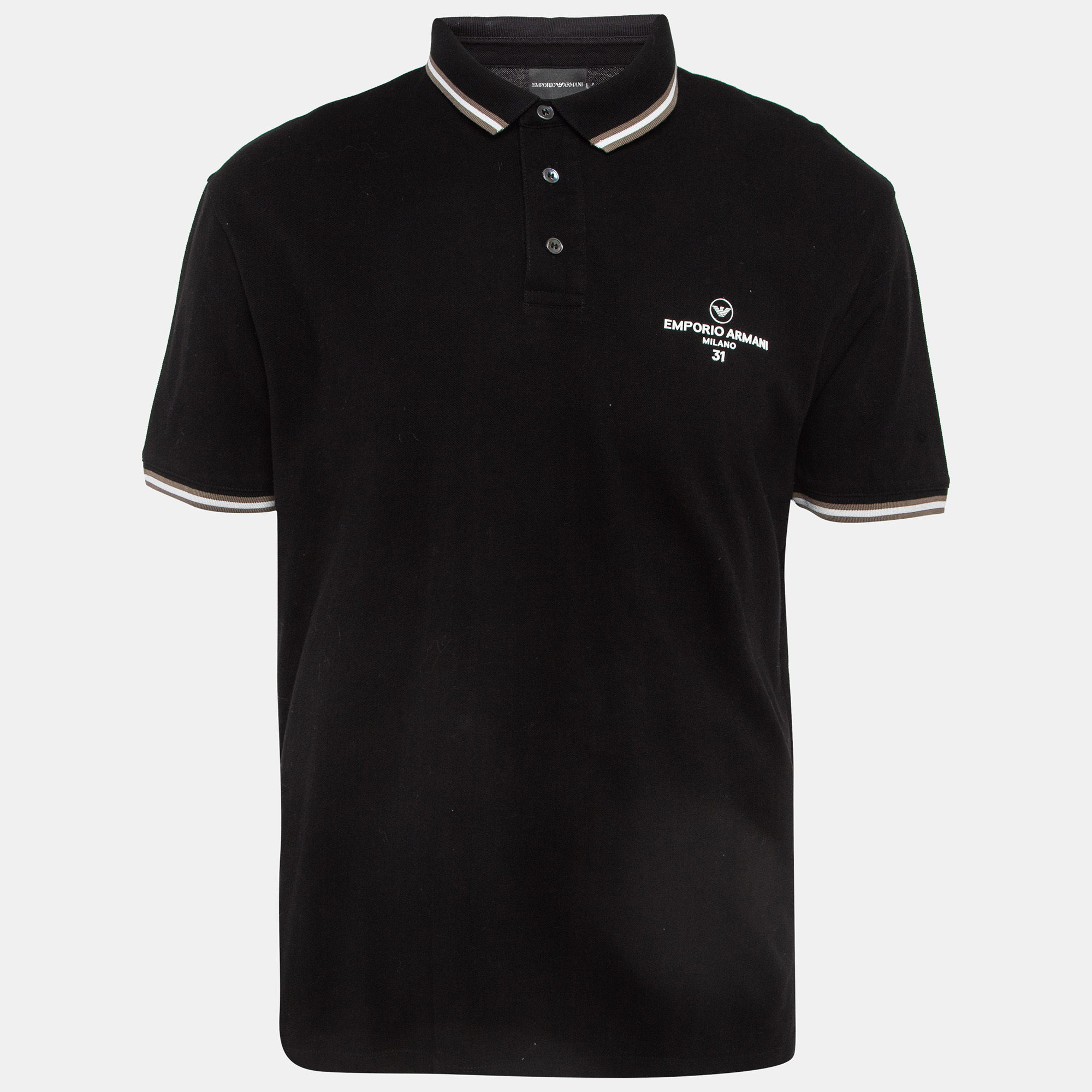 

Emporio Armani Black Logo Print Cotton Pique Polo T-Shirt