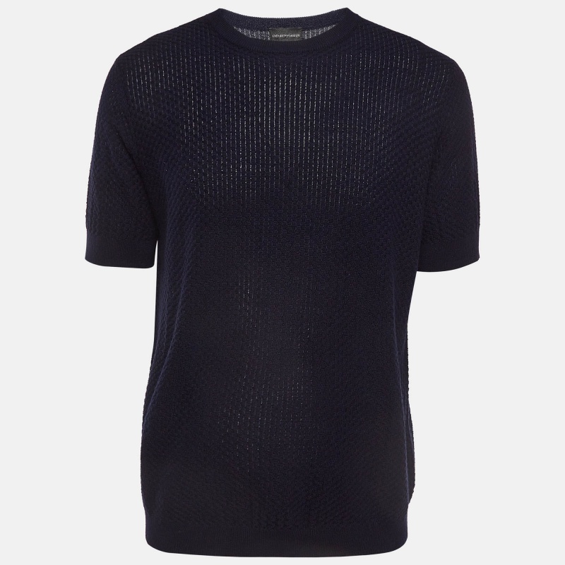 

Emporio Armani Midnight Blue Patterned Knit Crew Neck T-Shirt