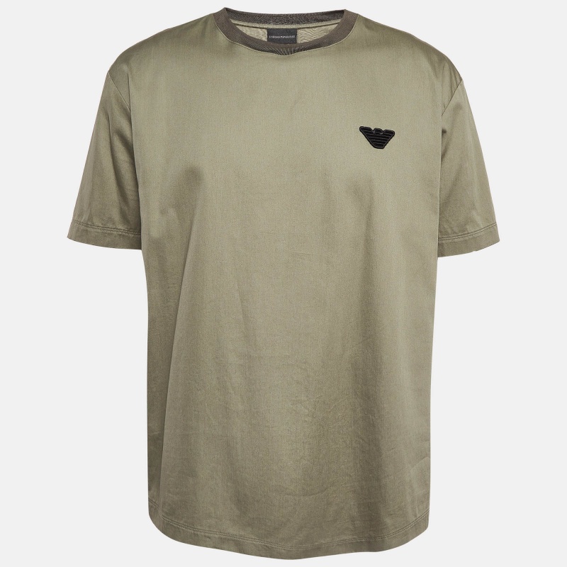 Pre-owned Emporio Armani Green Eagle Patch Cotton Seersucker T-shirt L