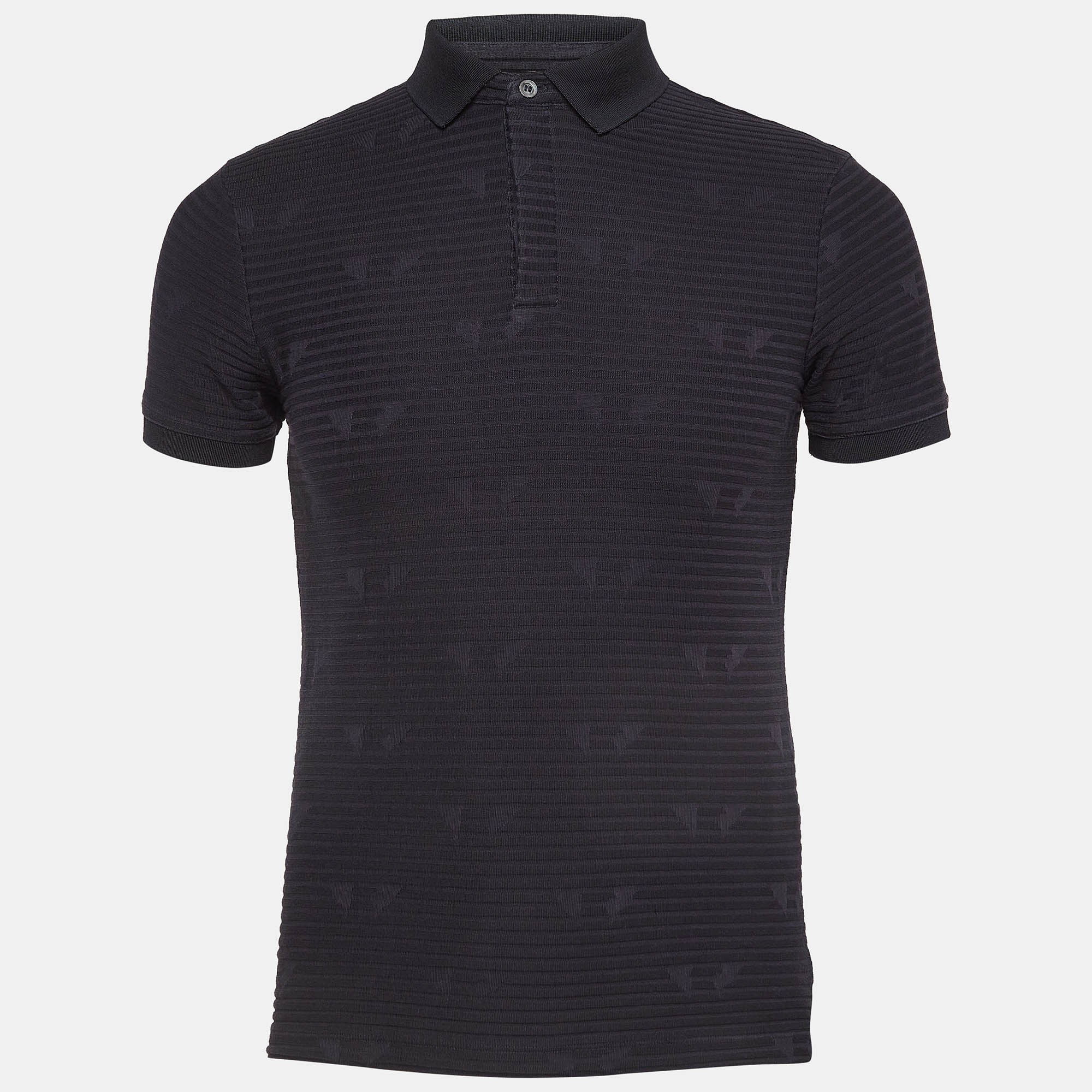

Emporio Armani Navy Blue Patterned Jersey Polo T-Shirt S