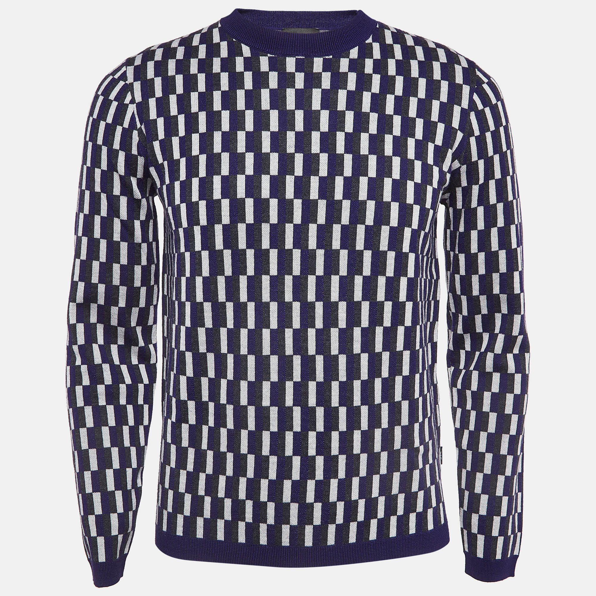

Emporio Armani Blue Printed Wool Knit Crew Neck Sweater S