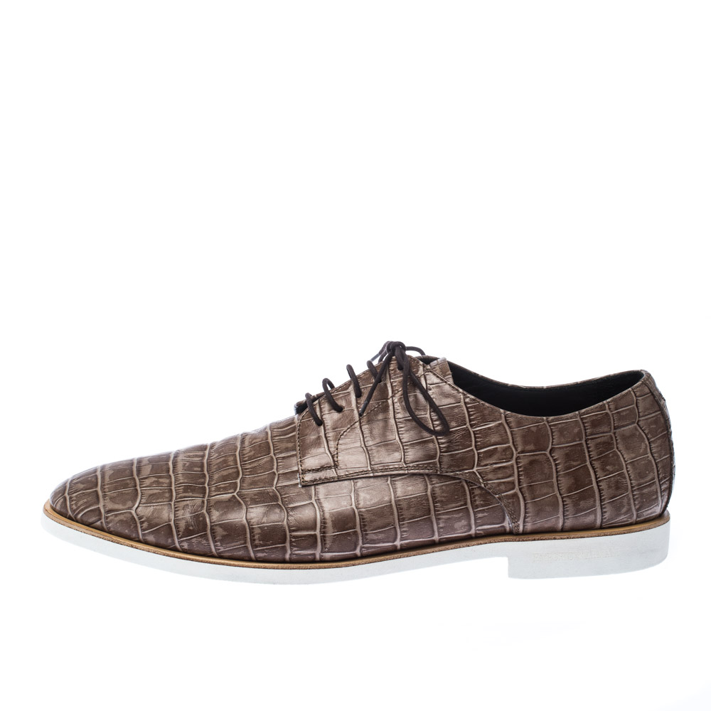 

Emporio Armani Brown Croc Embossed Leather Lace Up Derby Size