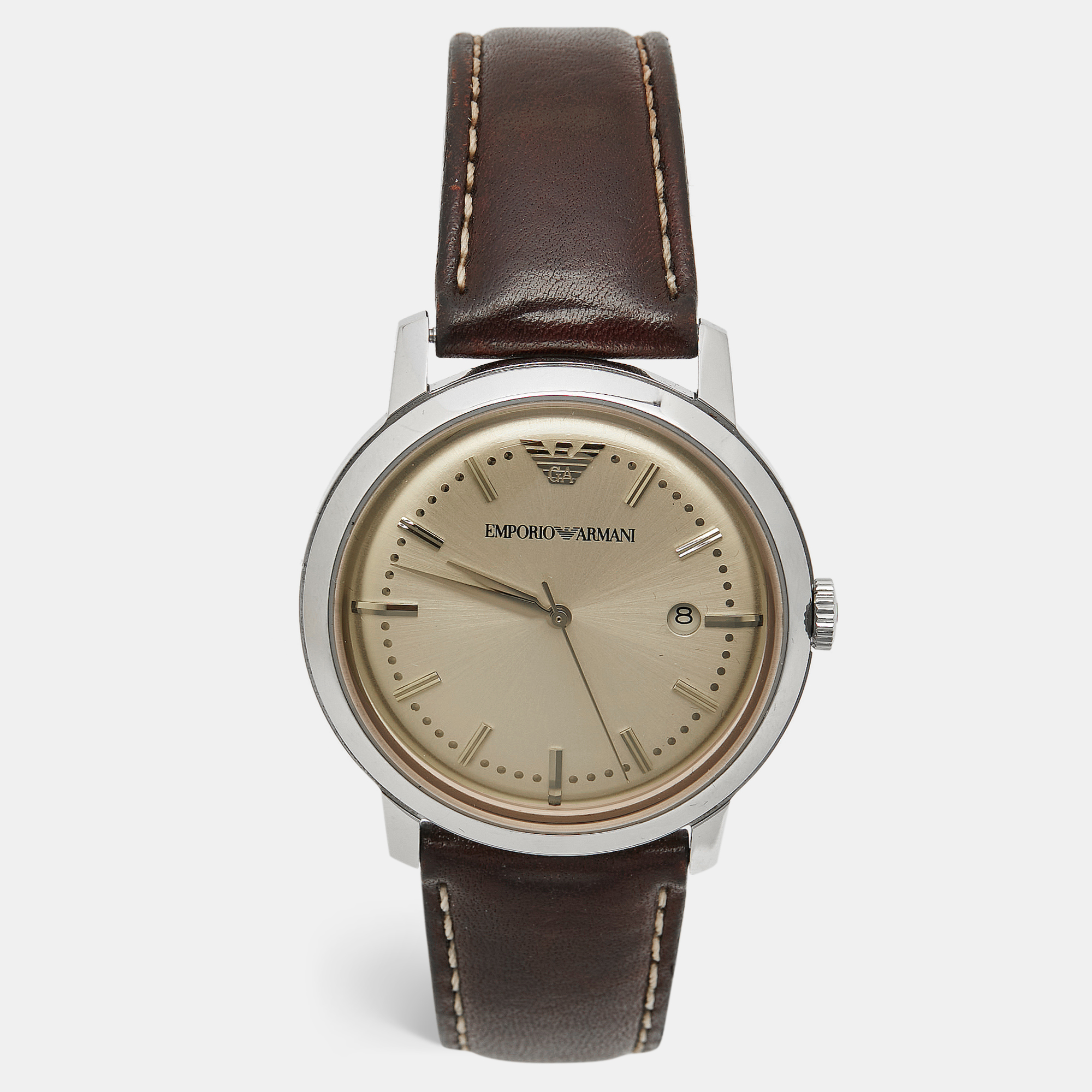 

Emporio Armani Champagne Stainless Steel Leather AR-0573 Men's Wristwatch, Silver