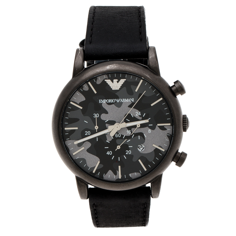 Emporio Armani Grey Camouflage Gunmetal Plated Stainless Steel