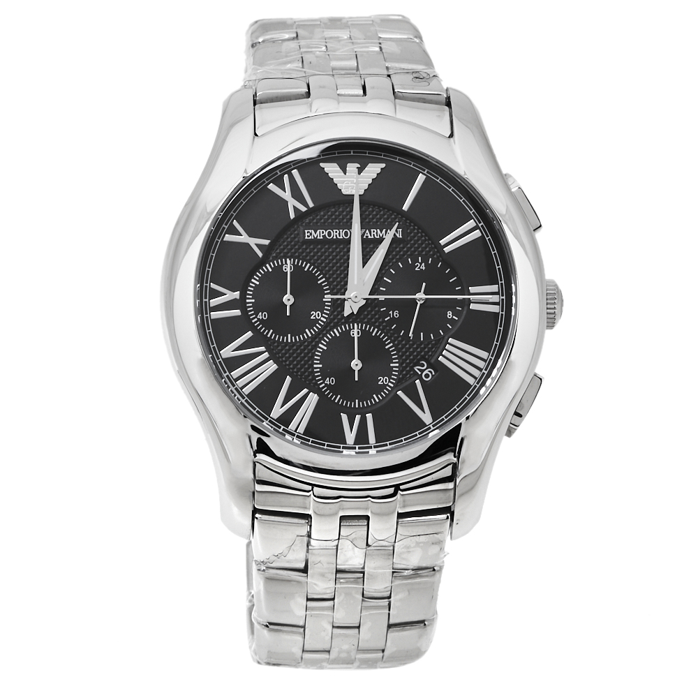 Pre Owned Emporio Armani Black Stainless Steel Classic Chronograph AR1786 Men's Wristwatch 44.50 mm