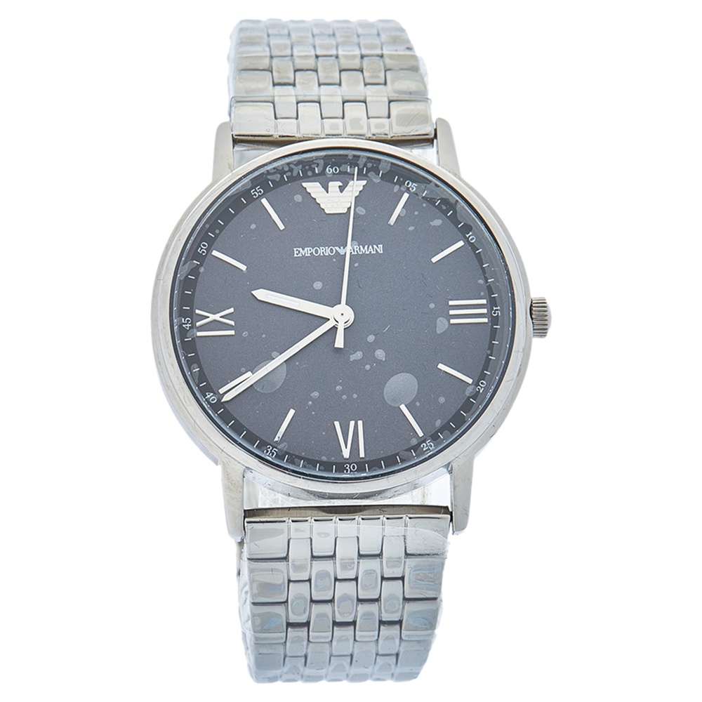 Pre-owned Emporio Armani Grey Stainless Steel Ar11068 Men's Wristwatch 41 Mm