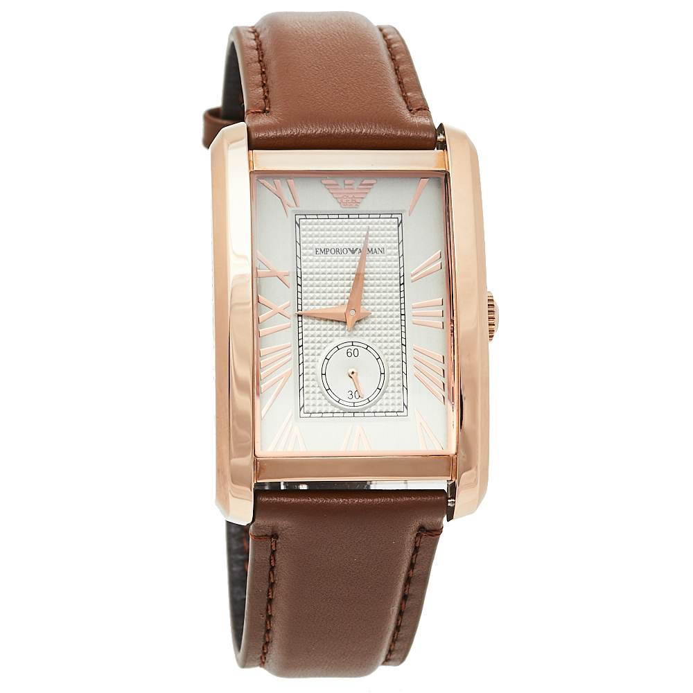 Pre-owned Emporio Armani Rose Gold Tone Stainless Steel Leather Classic Ar1671 Men's Wristwatch 32 Mm