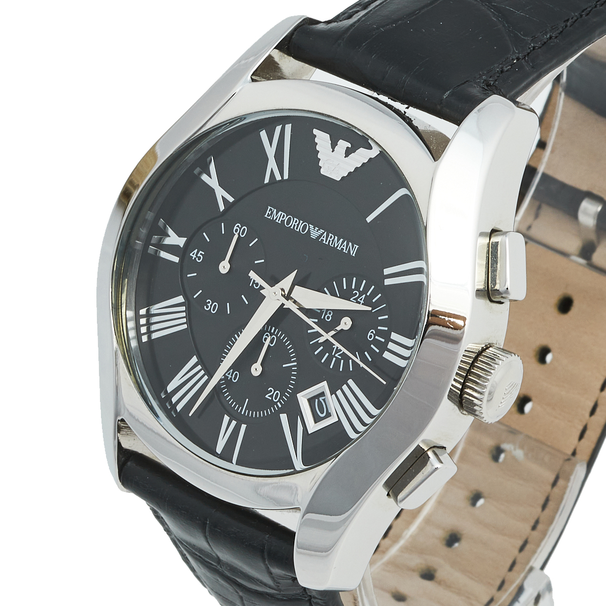 

Emporio Armani Black Stainless Steel Leather Classic Chronograph AR-1633 Men's Wristwatch