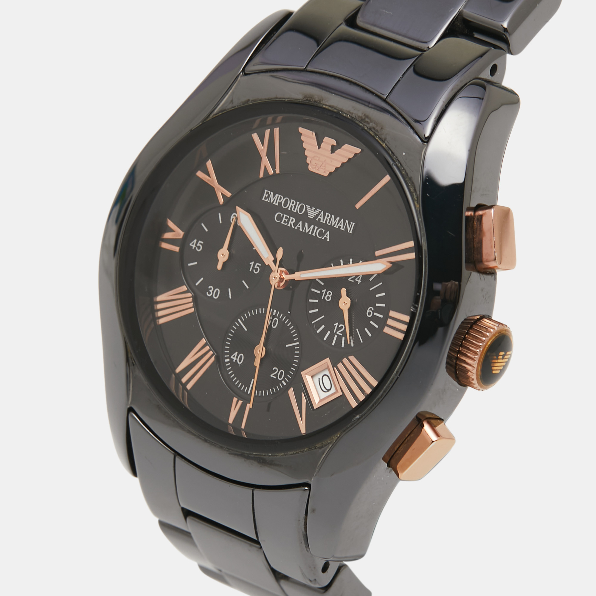 

Emporio Armani Black Ceramic Rose Gold Plated Stainless Steel Cermica AR1410 Men's Wristwatch