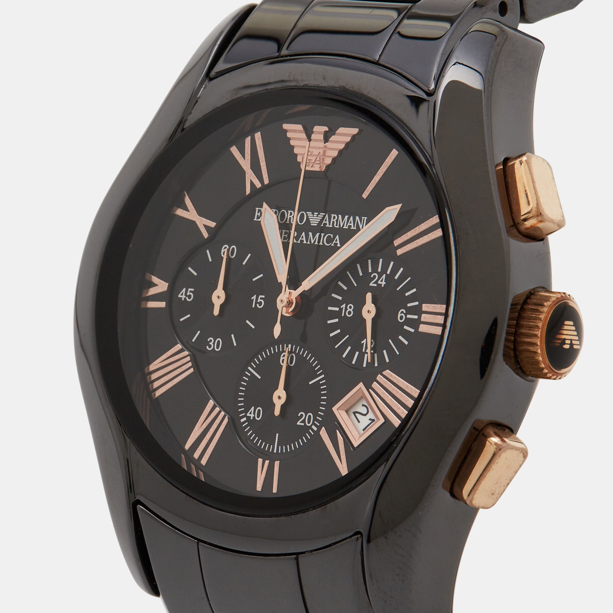 

Emporio Armani Black Ceramic Rose Gold Plated Stainless Steel Ceramica AR1410 Men's Wristwatch