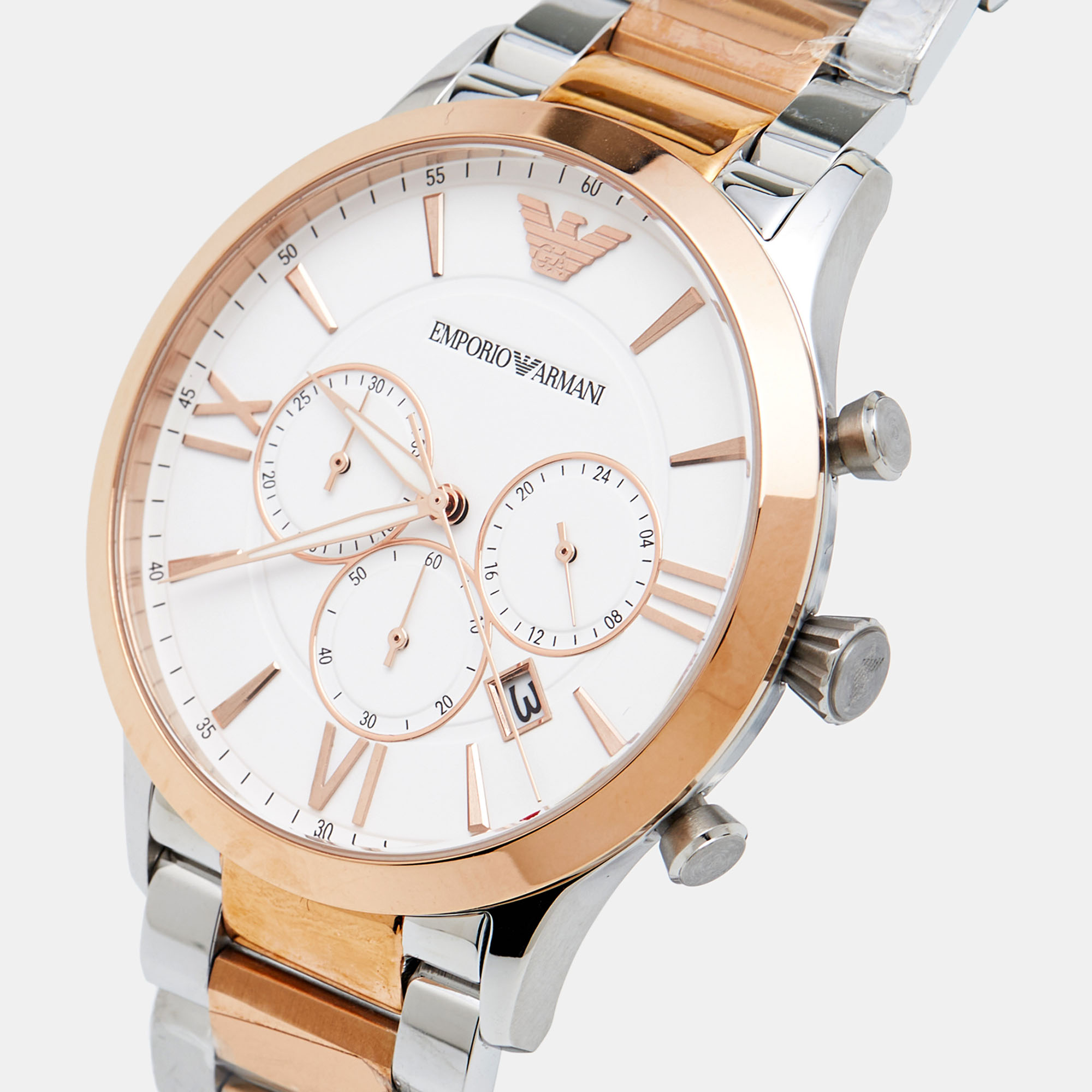 

Emporio Armani White Two-Tone Stainless Steel AR11209 Giovanni Men's Wristwatch, Silver