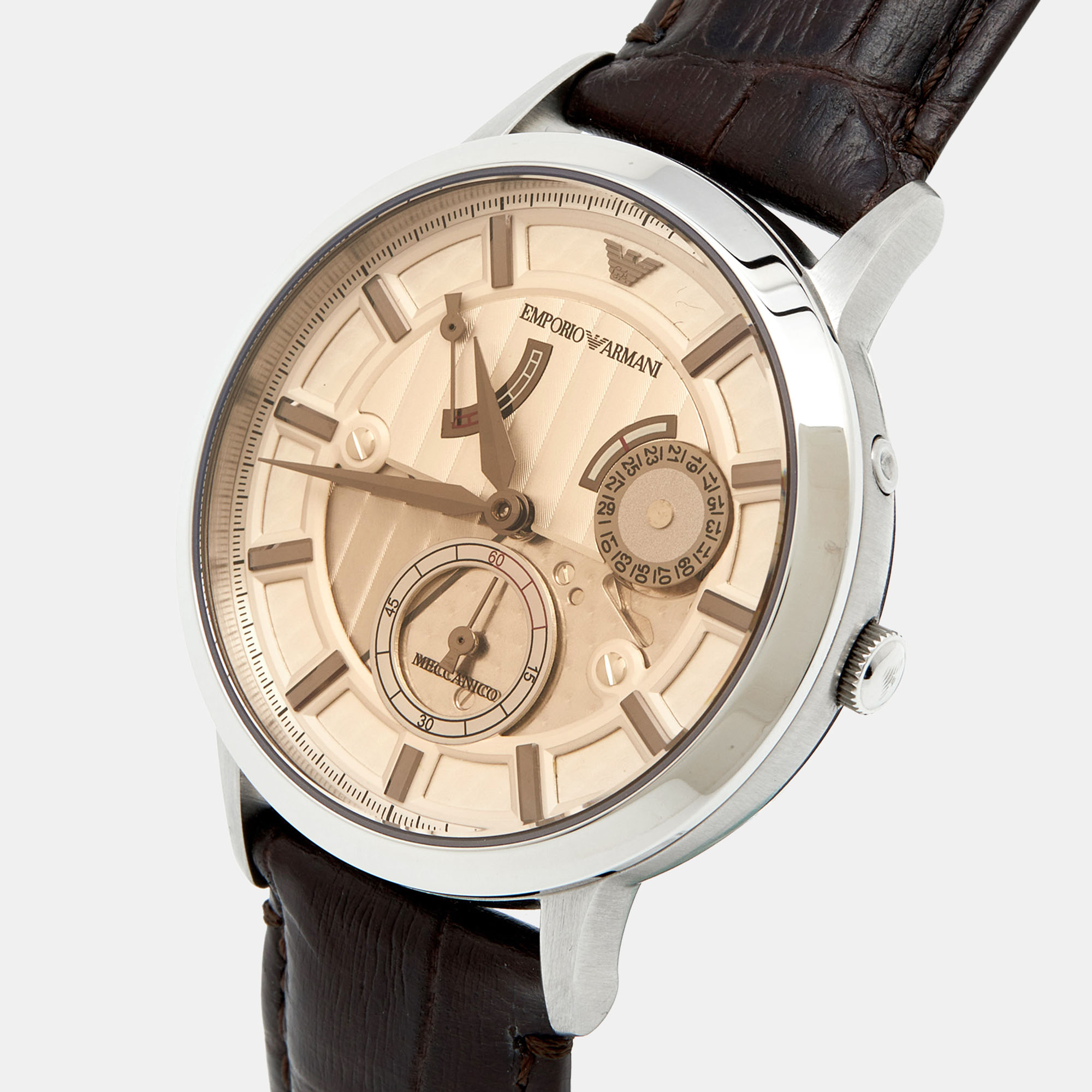 

Emporio Armani Bronze Stainless Steel Leather Meccanico AR4665 Men's Wristwatch, Brown