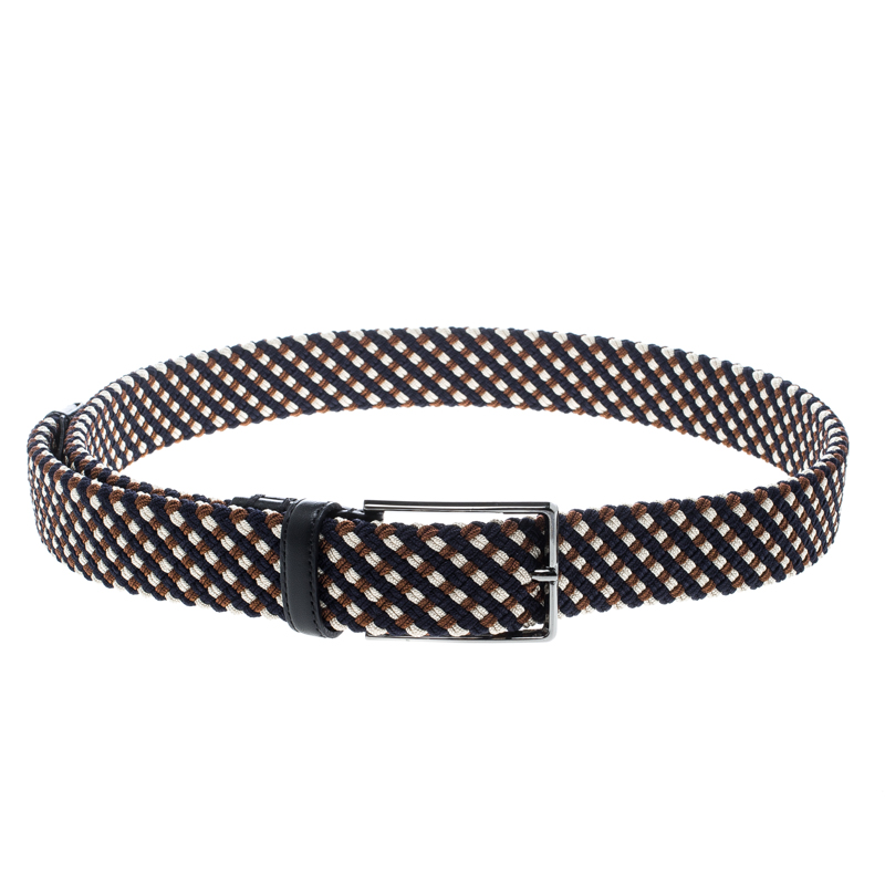 Pre Owned Ermenegildo Zegna Multicolor Woven Strechable Rope Elastic Belt 100 CM