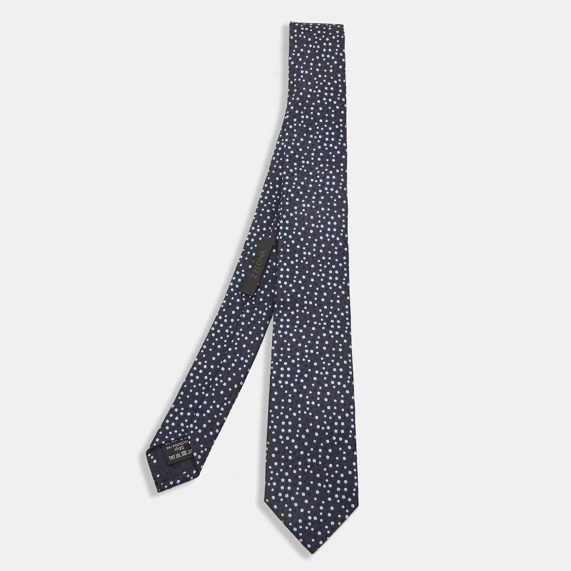 Pre-owned Ermenegildo Zegna Navy Blue Patterned Silk Skinny Tie