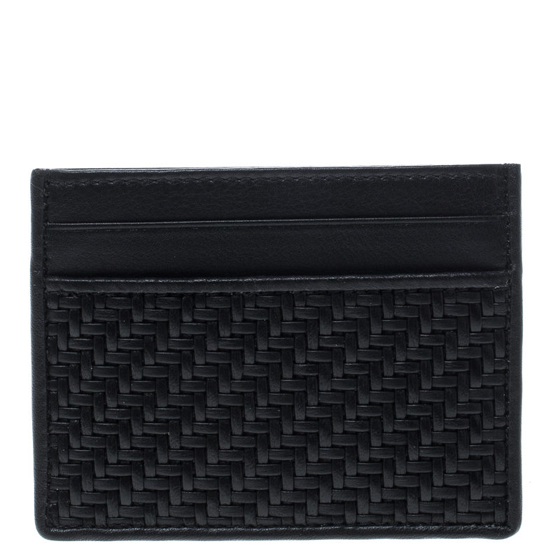 Ermenegildo Zegna Black Woven Leather Pelle Tessuta Card Holder