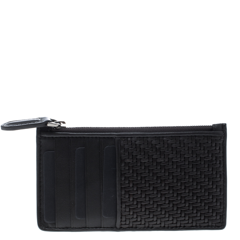 Pre Owned Ermenegildo Zegna Dark Brown Woven Leather Pelle Tessuta Case