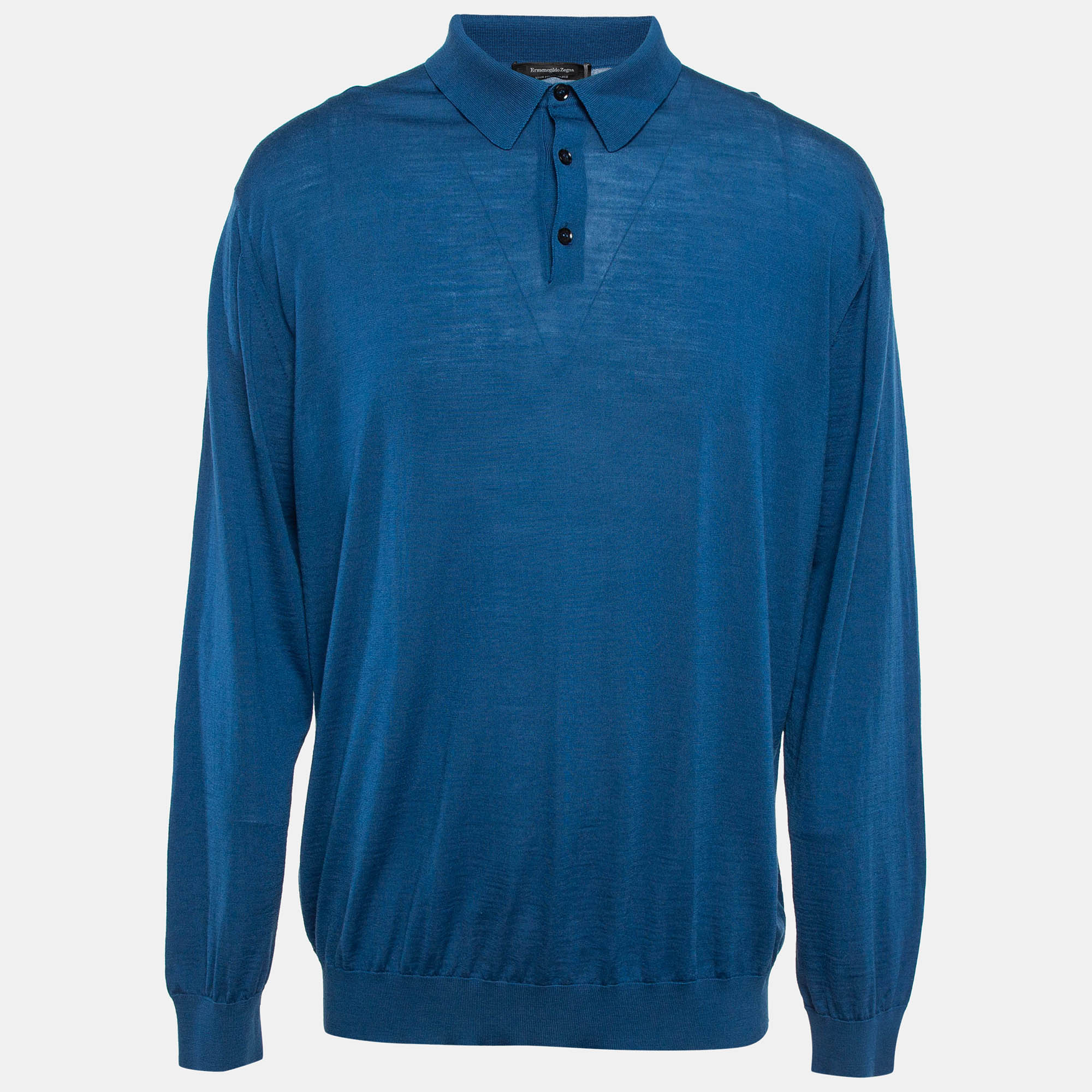 

Ermenegildo Zegna Blue Wool Knit Long Sleeve Polo T-Shirt 4XL, Navy blue