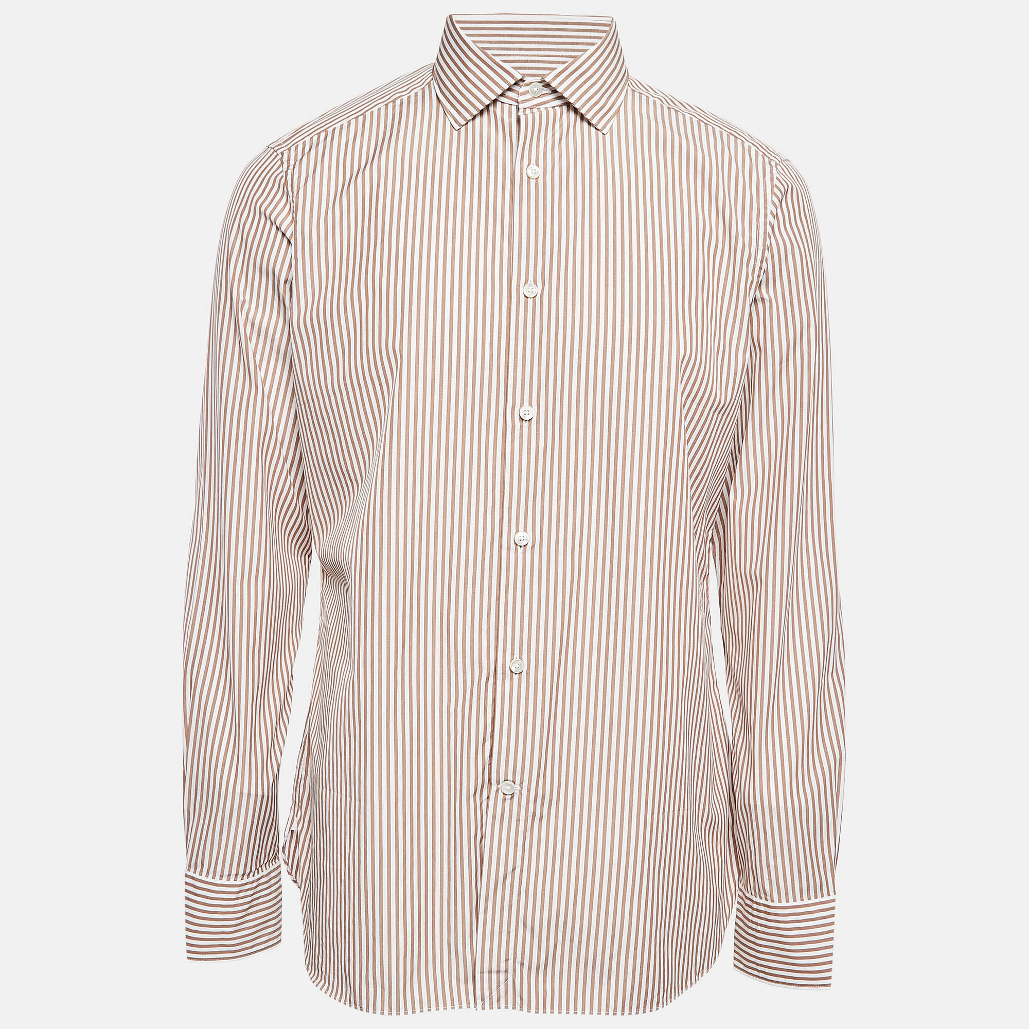 

Ermenegildo Zegna Brown Striped Cotton Long Sleeve Shirt L