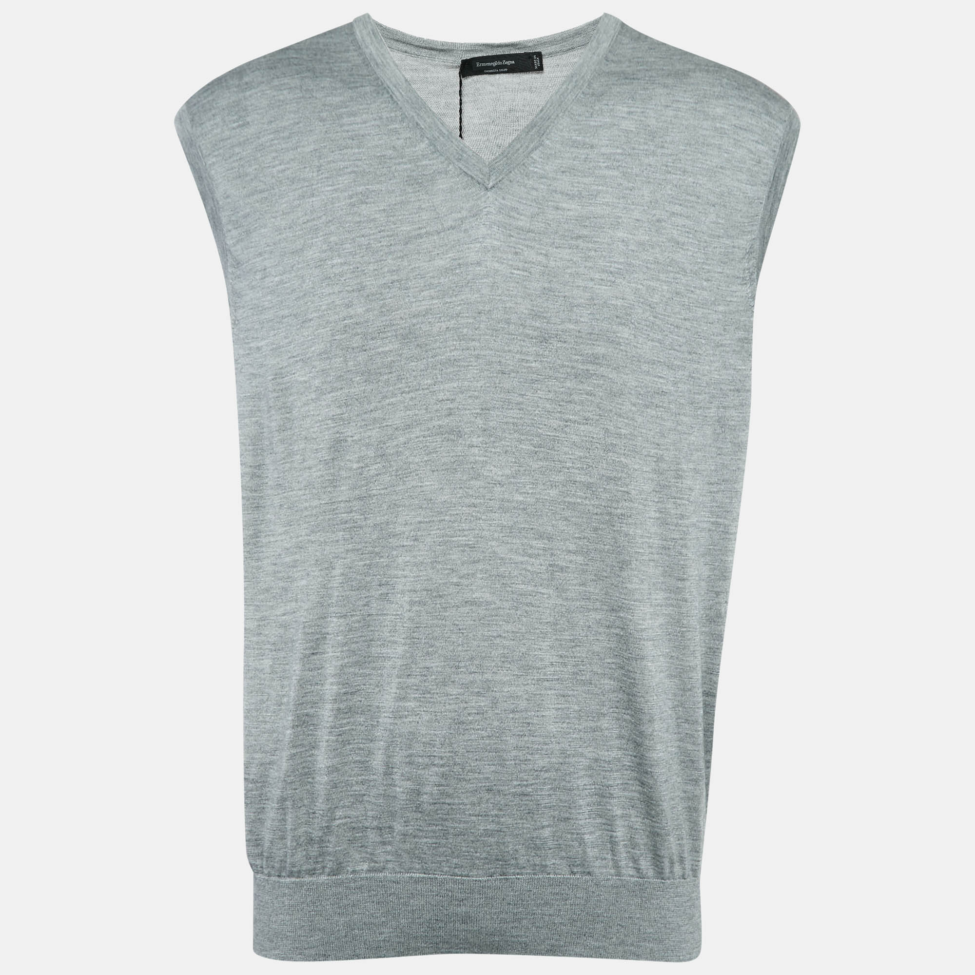 

Ermenegildo Zegna Grey Cashmere Blend V-Neck Sleeveless T-Shirt XXXL