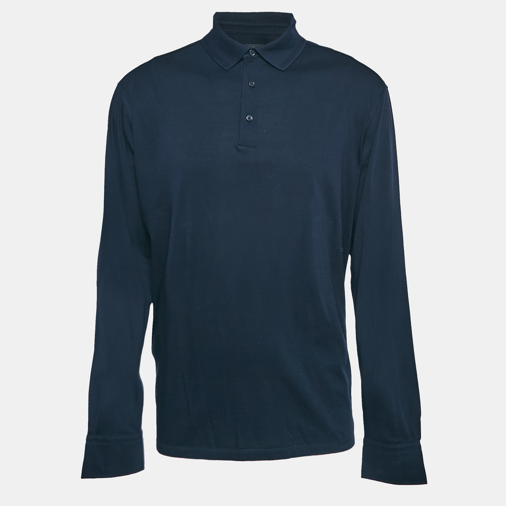 

Ermenegildo Zegna Navy Blue Cotton Stretch Long Sleeve Polo T-Shirt XL