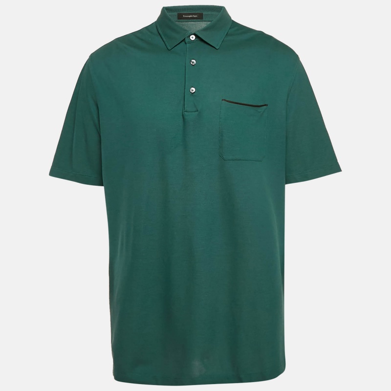 

Ermenegildo Zegna Green Pique Cotton Polo T-Shirt XL