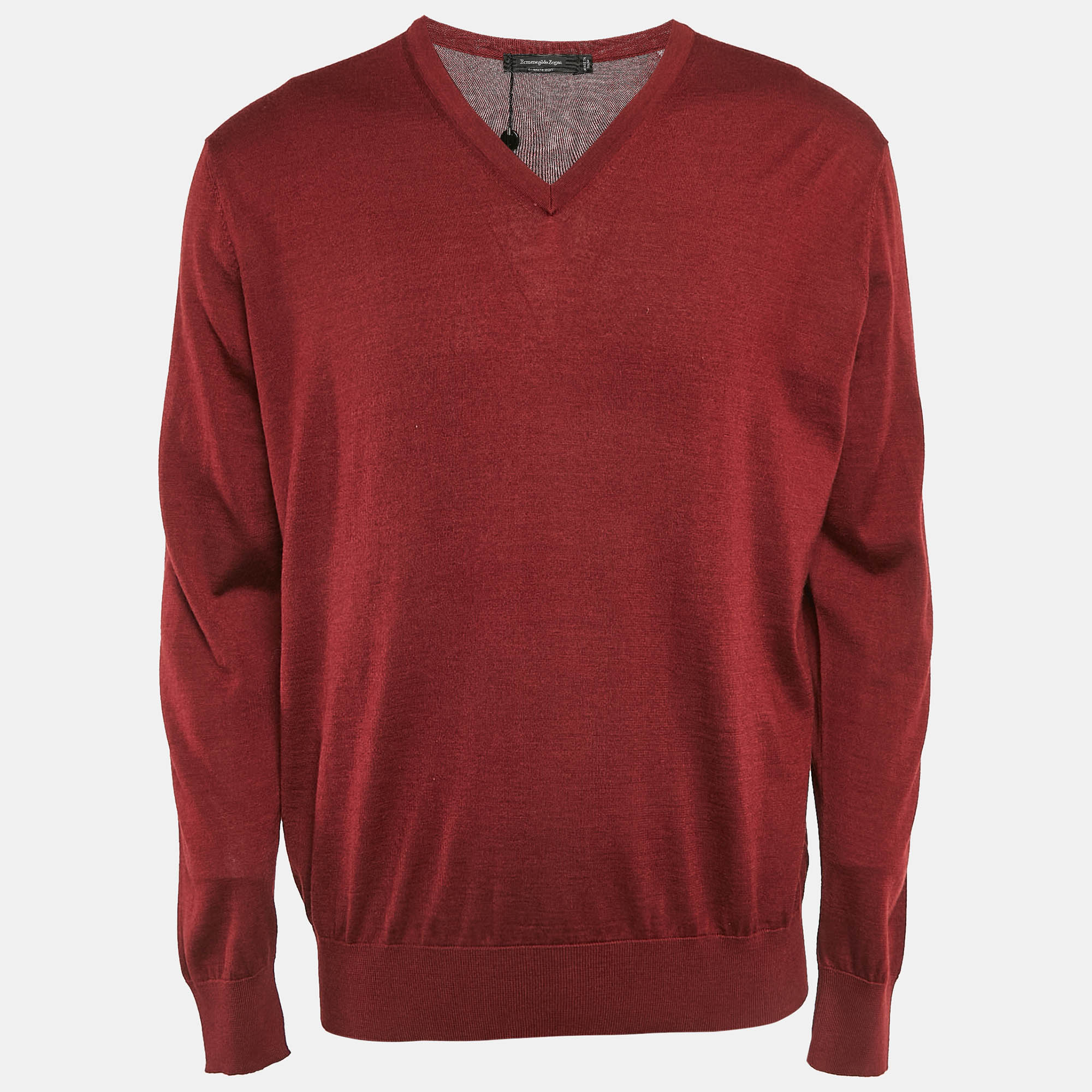 

Ermenegildo Zegna Burgundy Cashmere V-Neck Sweater XXL