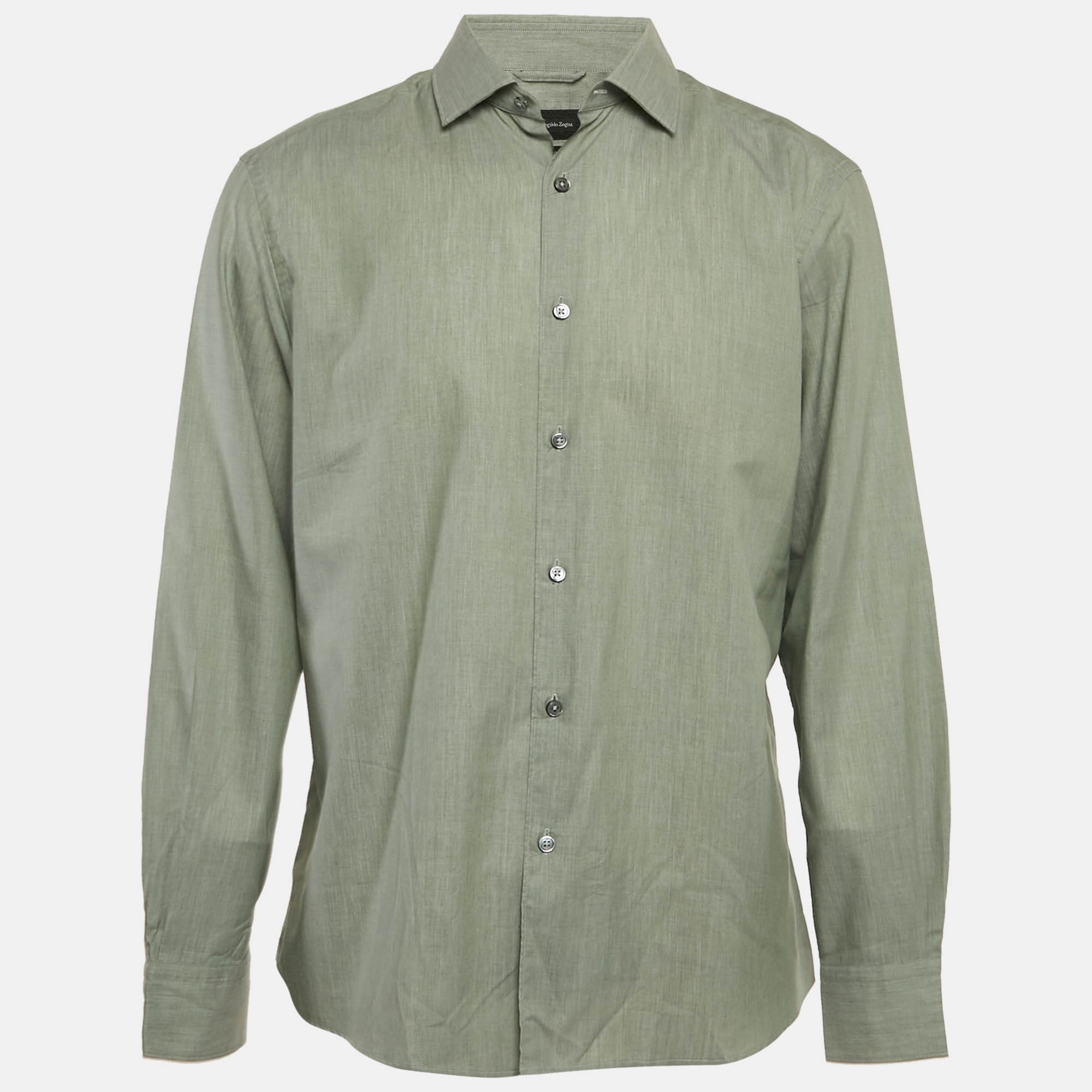 

Ermenegildo Zegna Green Cotton Button Front Shirt XL