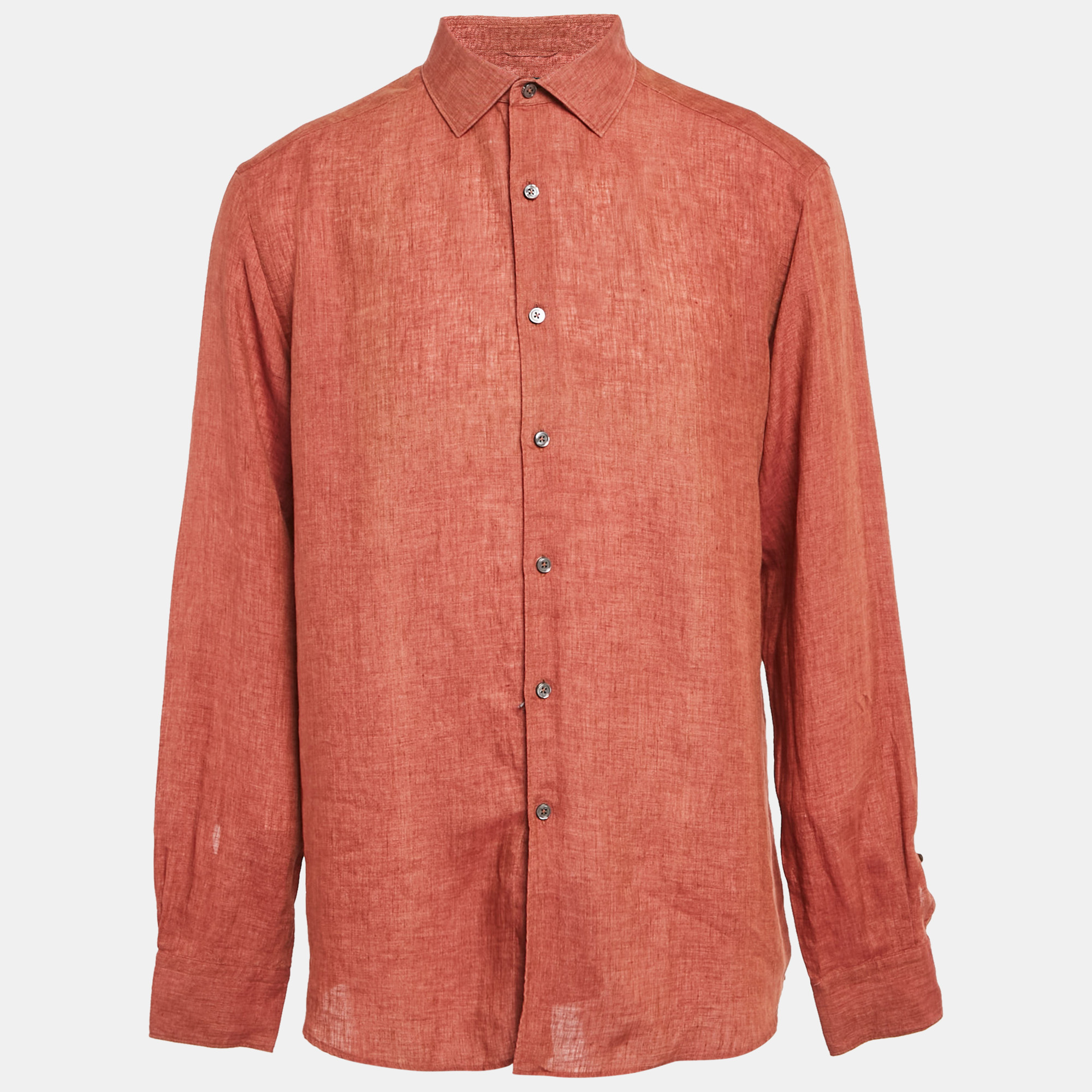 

Ermenegildo Zegna Brown Linen Button Front Shirt XL