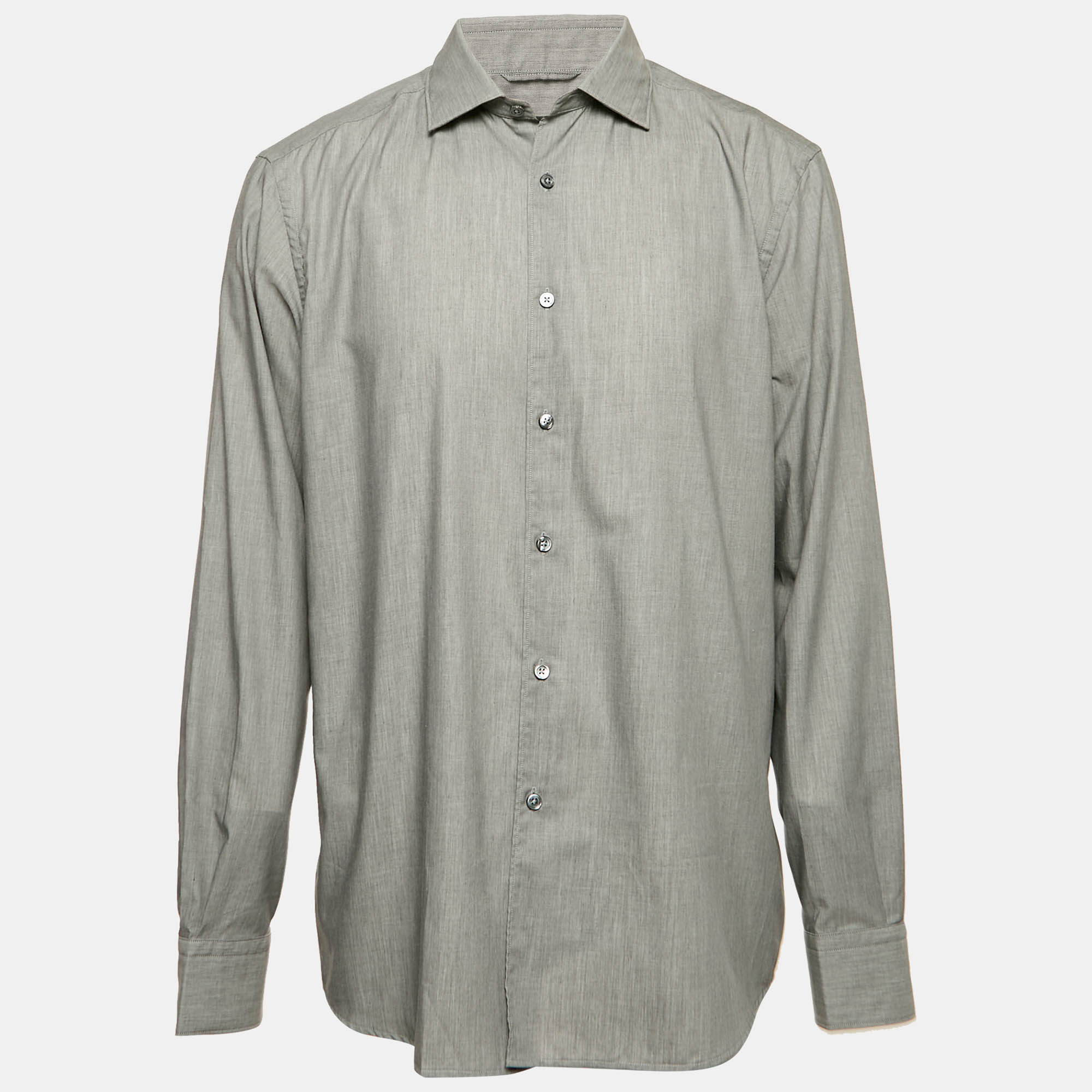 

Ermenegildo Zegna Grey Cotton Button Front Shirt XL