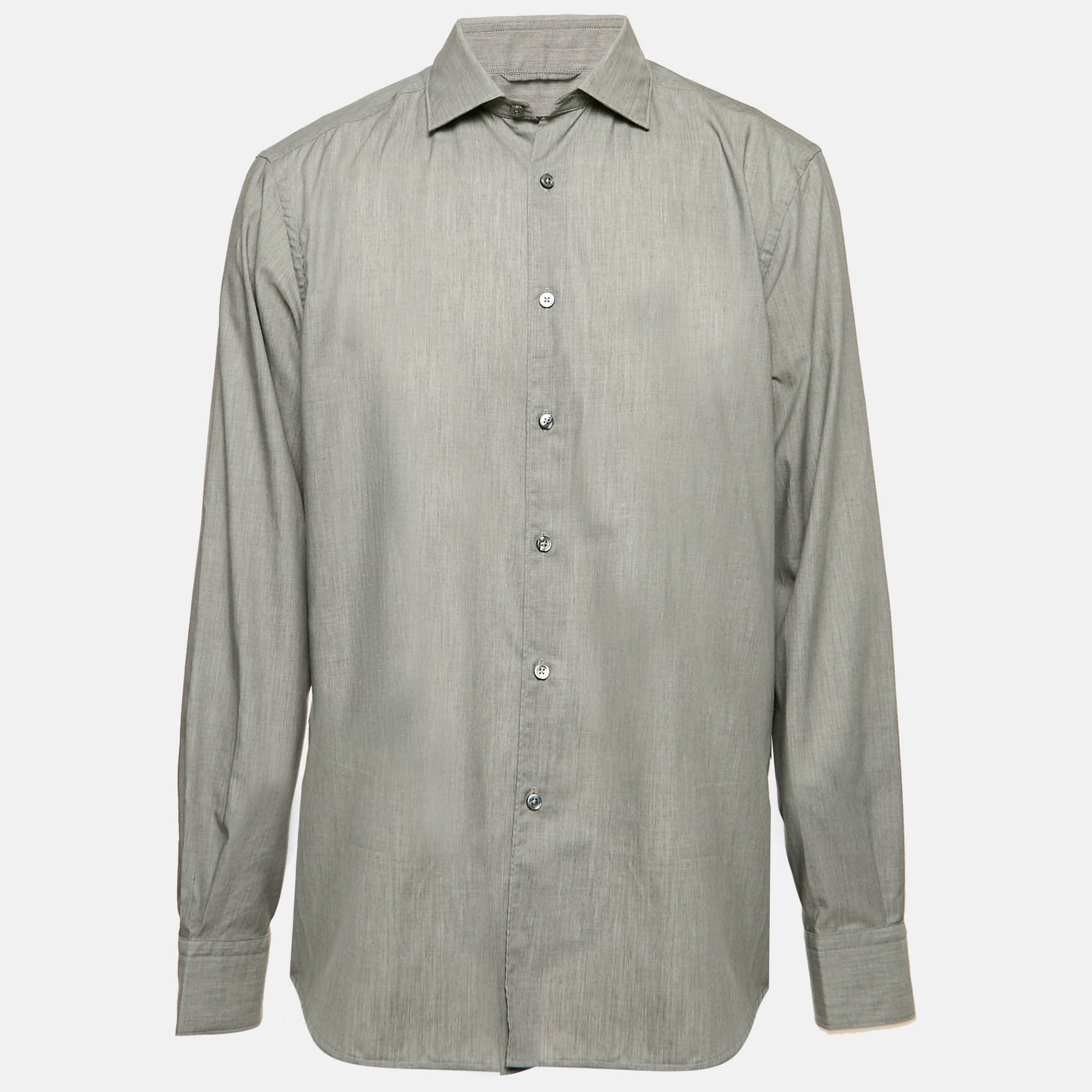 

Ermenegildo Zegna Grey Cotton Button Front Shirt XL