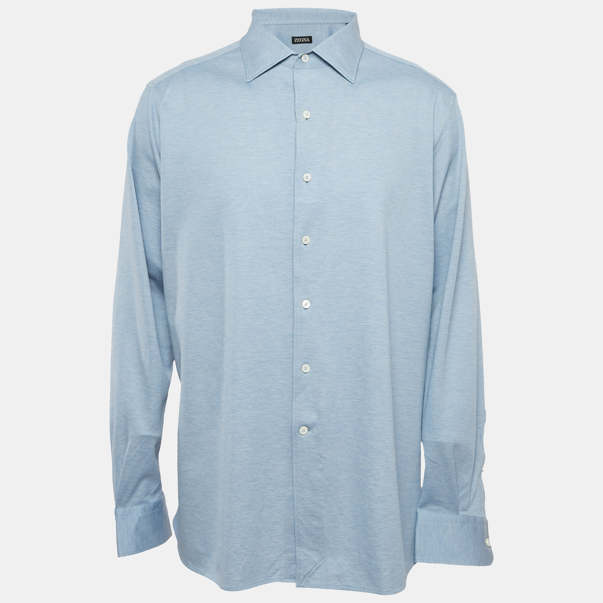 

Zegna Blue Oxford Cotton Regular Fit Shirt XXL, Brown