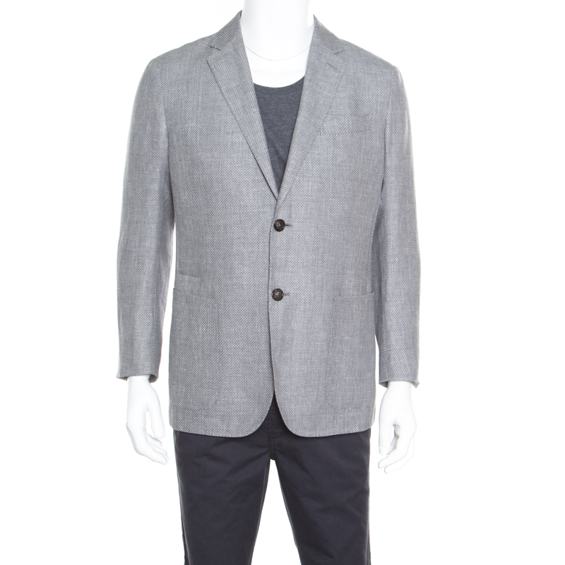 Pre Owned جاكيت بليزر إيرمنجليدو زينيا كروس أوفر رصاصي مفصل L