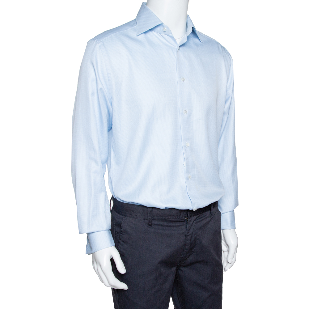 

Ermenegildo Zegna Pale Blue Cotton French Cuff Detail Regular Fit Shirt