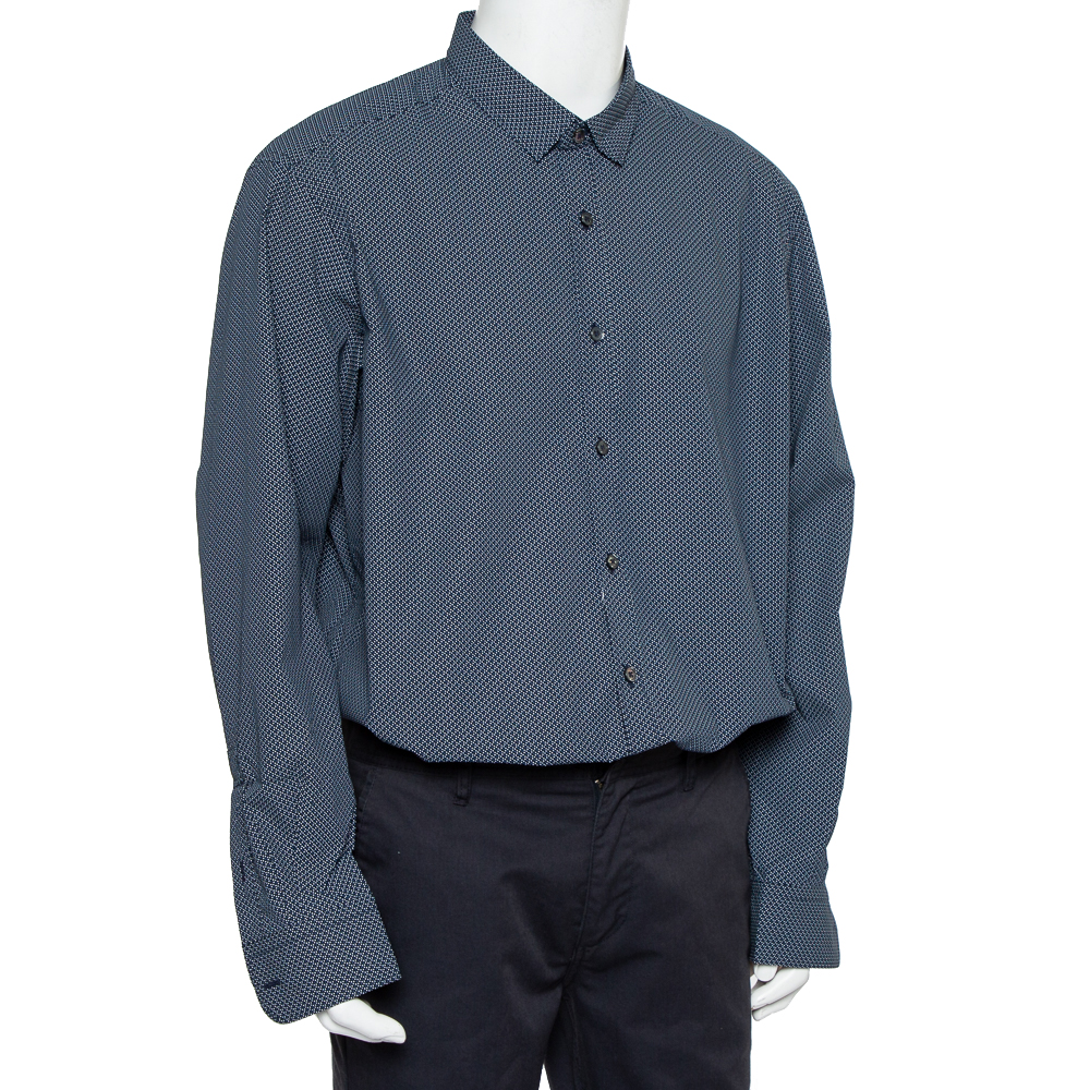 

Ermenegildo Zegna Blue Printed Cotton Button Front Shirt 3XL, Navy blue