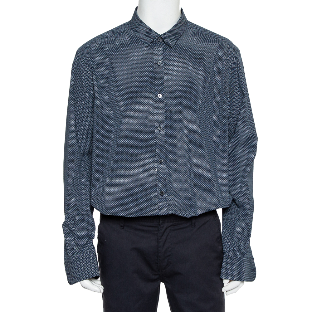 Pre-owned Ermenegildo Zegna Blue Printed Cotton Button Front Shirt 3xl In Navy Blue