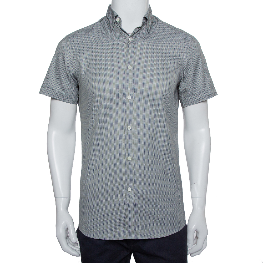 Pre-owned Ermenegildo Zegna Grey Printed Cotton Short Sleeve Shirt S