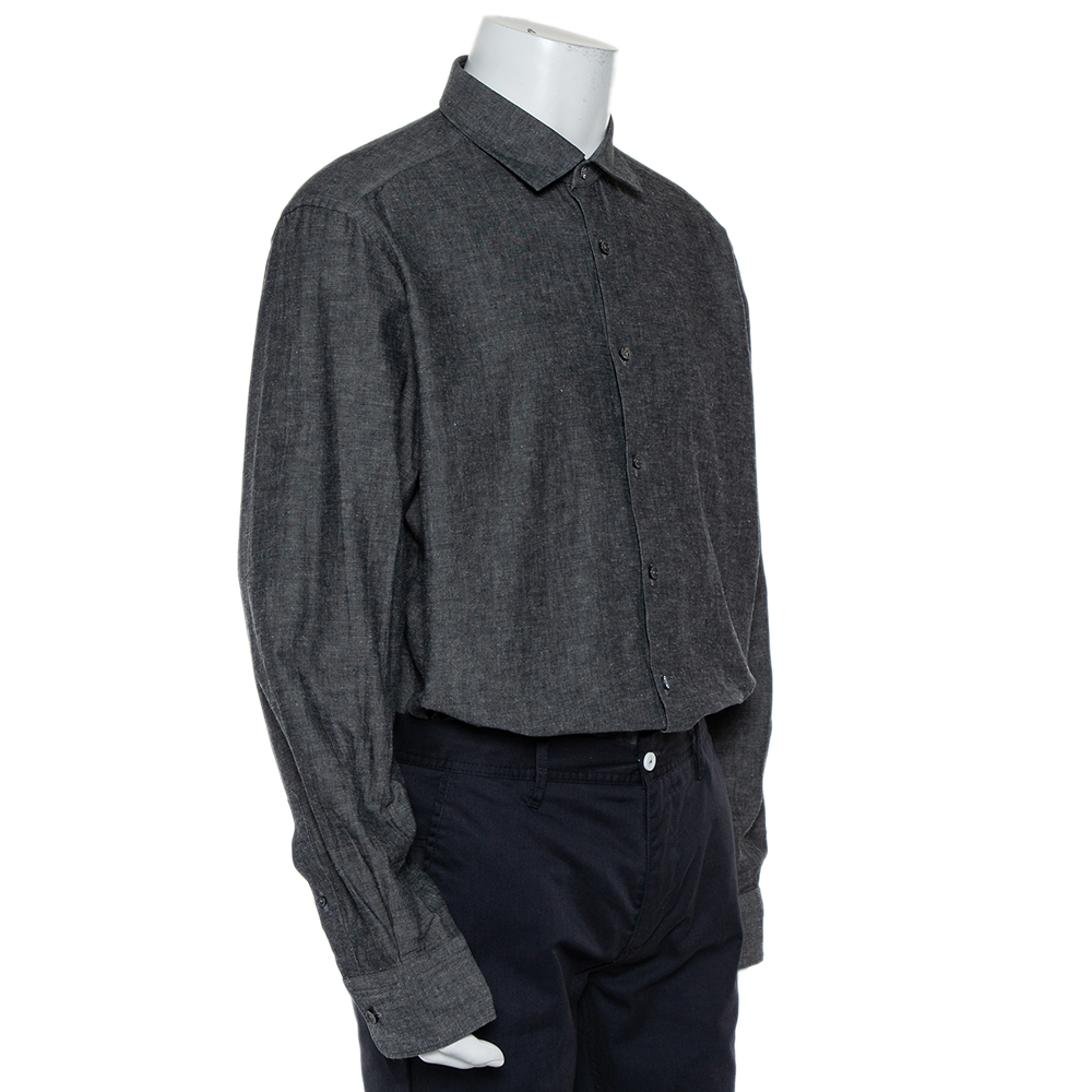 

Ermenegildo Zegna Charcoal Grey Cotton & Linen Button Front Shirt