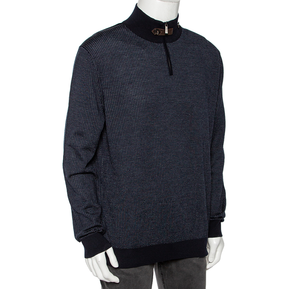 

Ermenegildo Zegna High Performance Navy Blue Patterned Wool Sweater 3XL