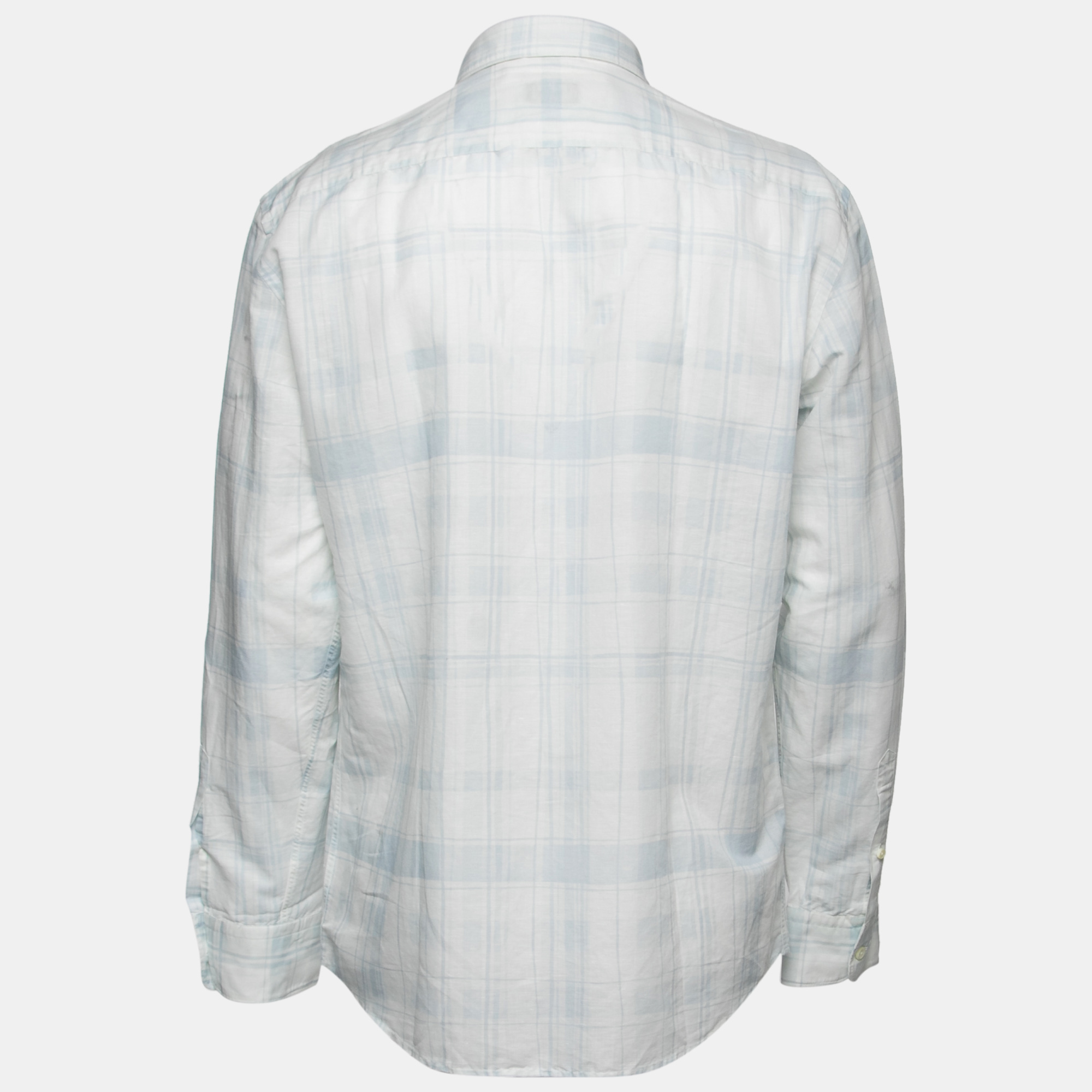 

Ermenegildo Zegna Light Blue Checked Linen & Cotton Shirt