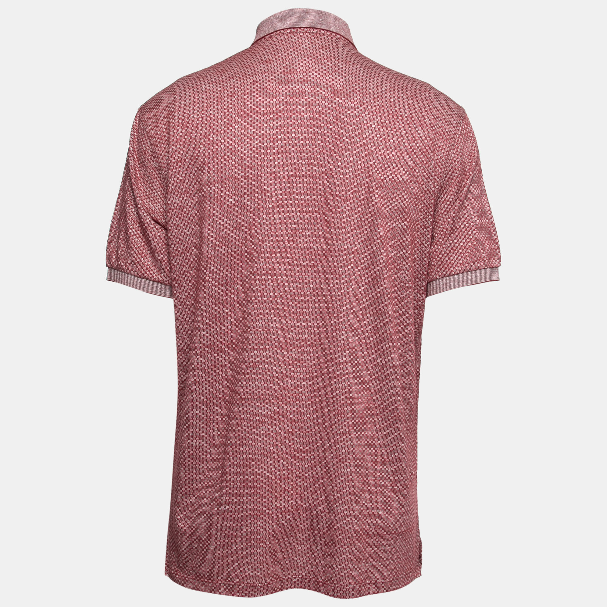 

Ermenegildo Zegna Red Patterned Cotton & Linen Polo T-Shirt