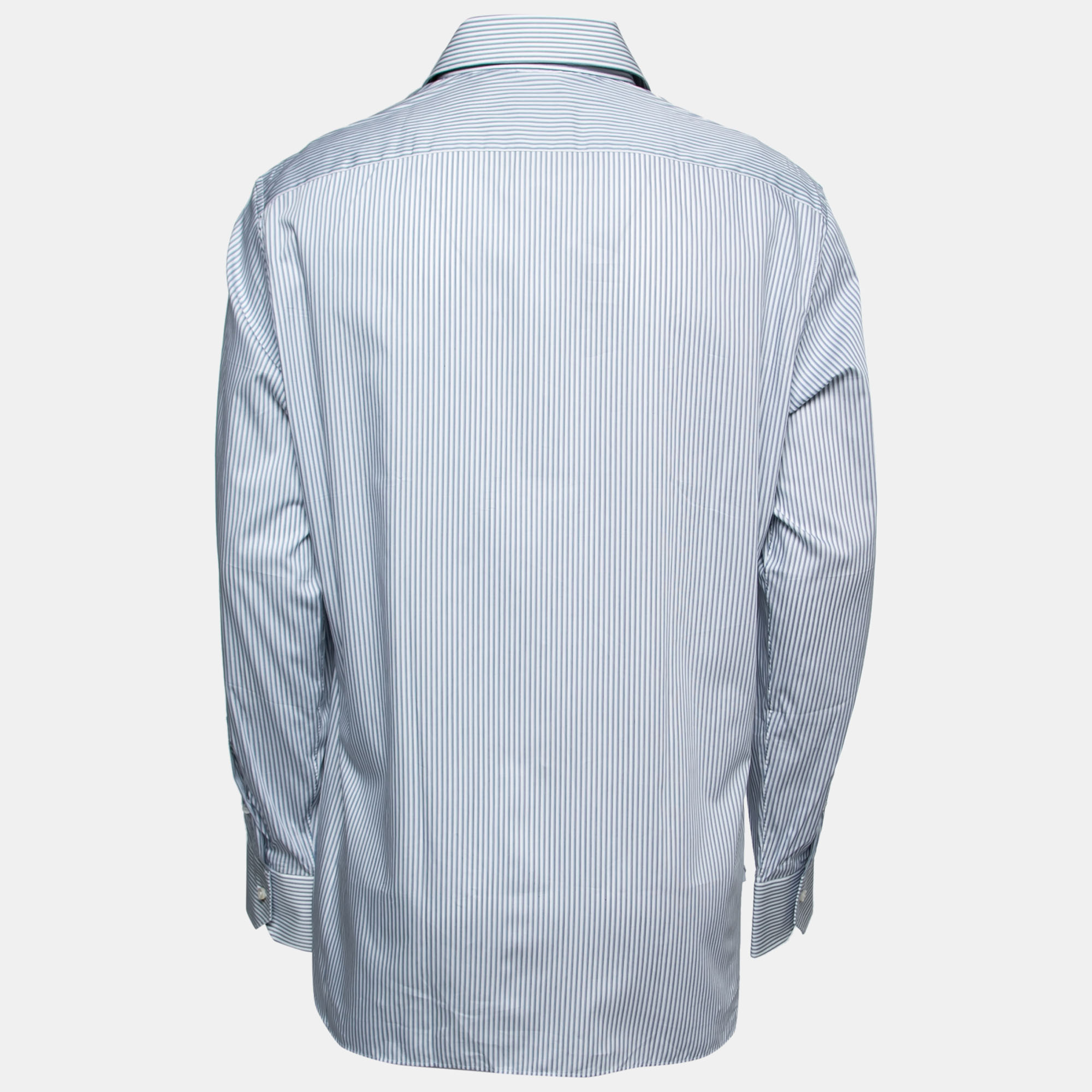 

Ermenegildo Zegna Blue Striped Cotton Button Front Shirt